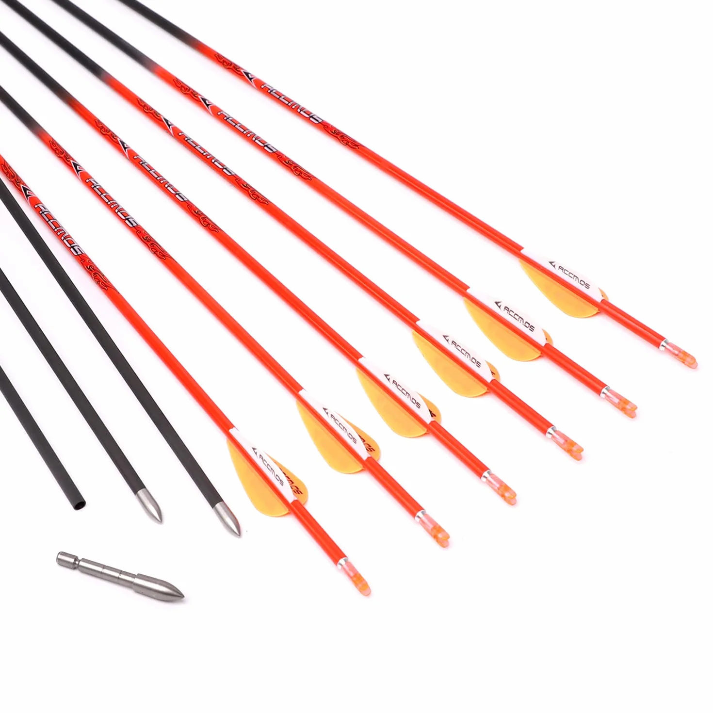 ACCMOS 12pcs Flèche Carbone pour Arc à Poulies 15-80 LB Diamètre Intérieur 4.2mm Spine 400-1000 22-32 Pouces