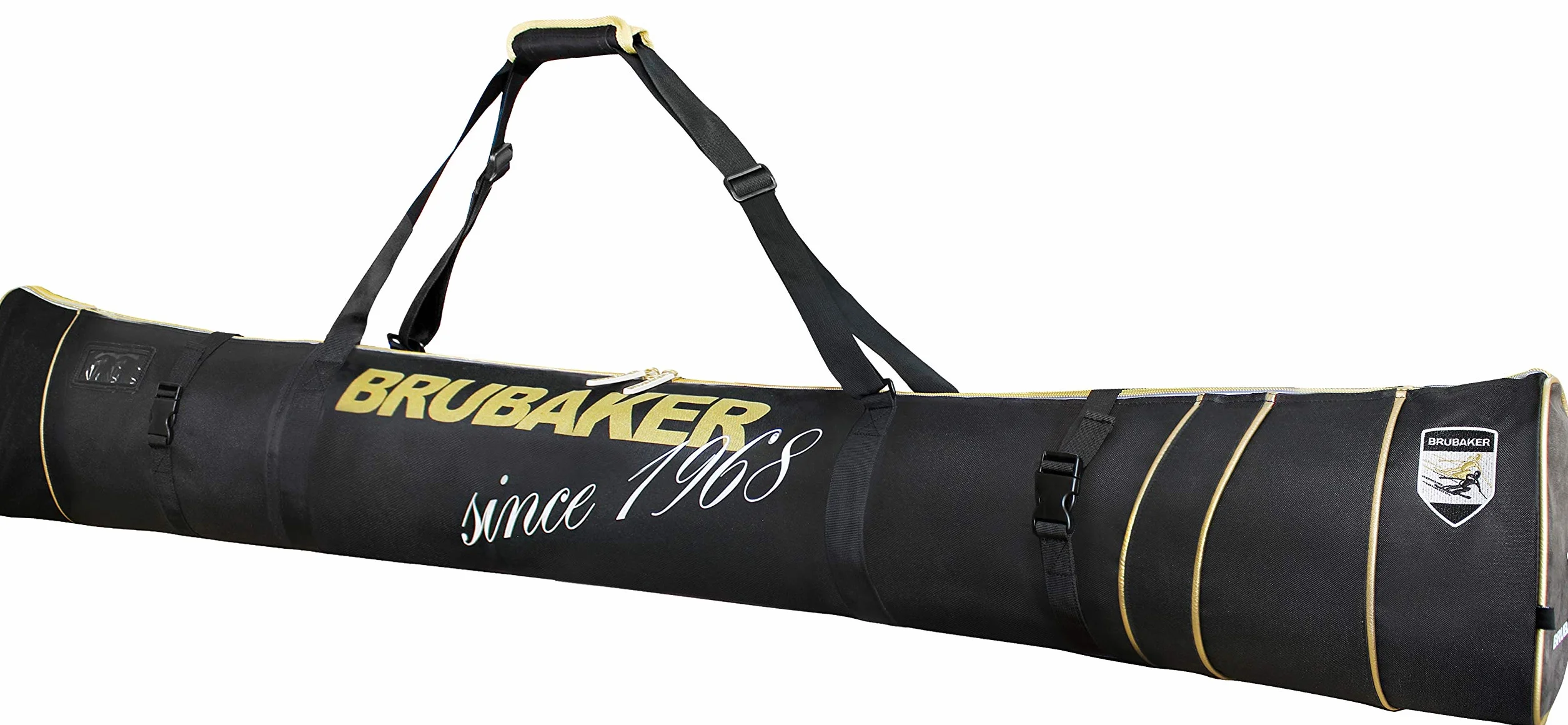 BRUBAKER Housse à Skis rembourrée Carver Pro Grenoble pour 1 Paire de Skis & bâtons 170 cm 190 cm Noir/Doré