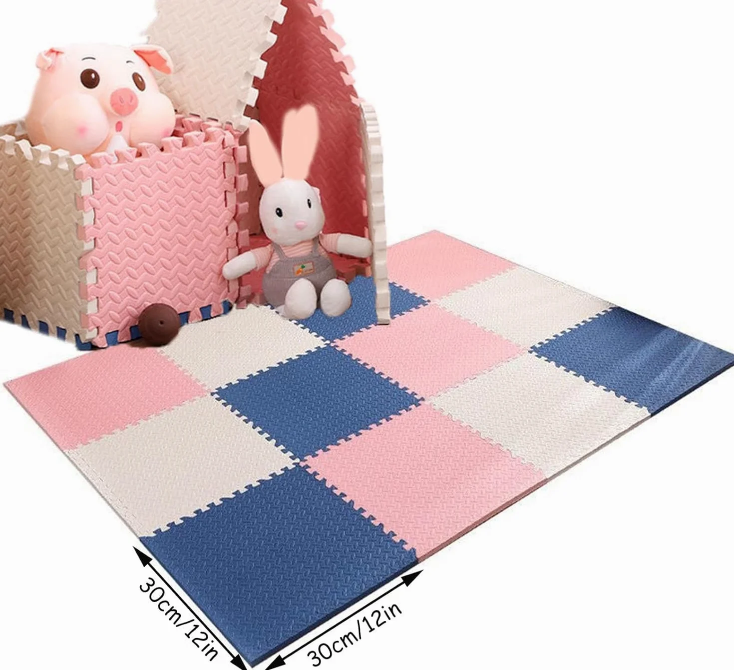 Lot de 16 Dalles en Mousse Souple imbriquées EVA 12 x 12 Pouces for Puzzle de Jeu en Mousse, Tapis de Sol découpable à Faire soi-même, Tapis d'exercice de Gymnastique(Navy Blue+Yellow)