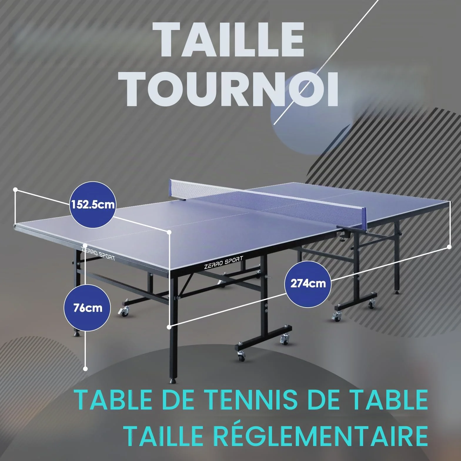 ZERRO Table de Ping Pong Pliable Intérieur, MDF 15 mm, 274x152,5x76 cm, Taille Standard Internationale avec Filet, Tables de Tennis de Table, Noir/Bleu