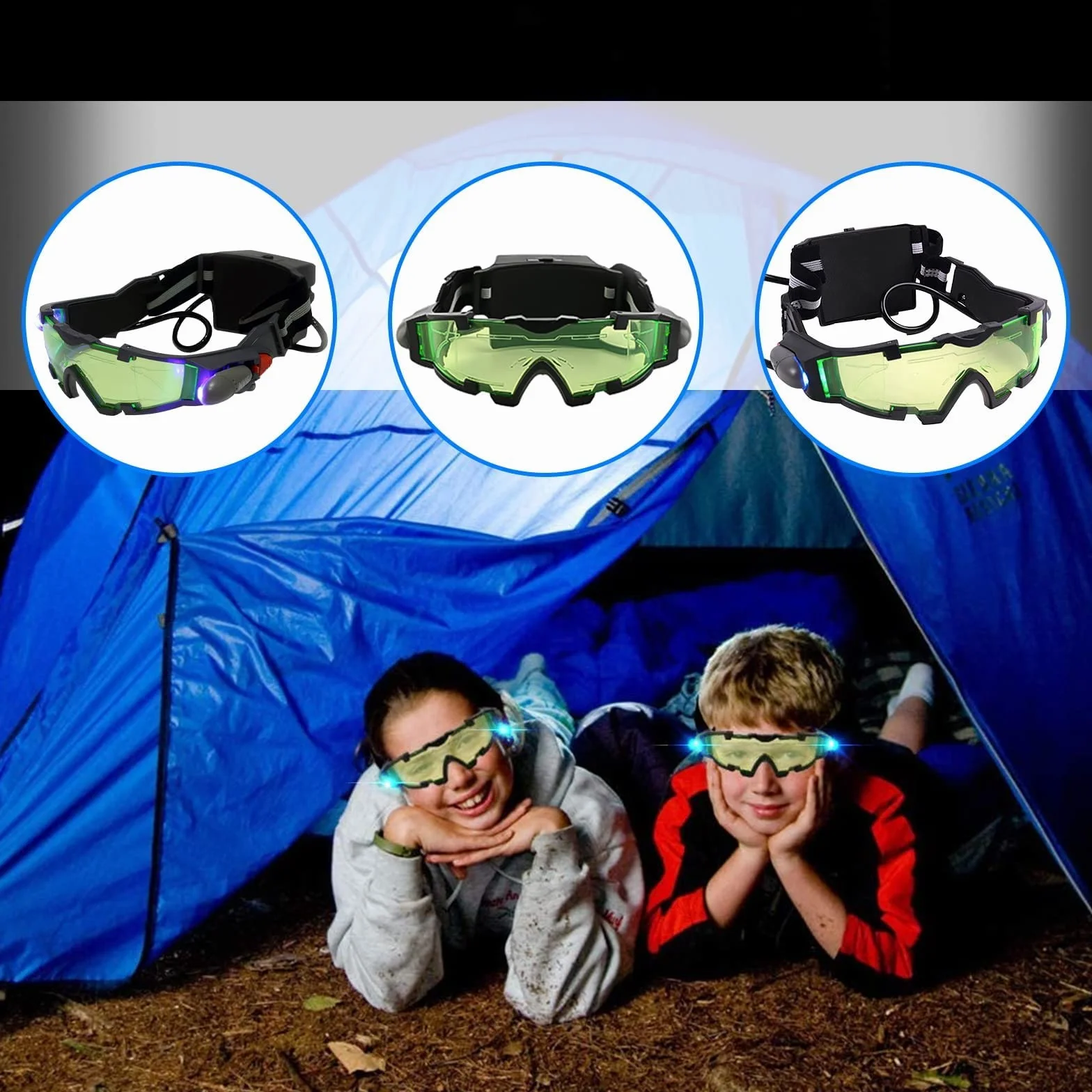 Lunettes de Vision Nocturne Wovatech pour Enfants avec Lentille Verte et Lumières Rabattables