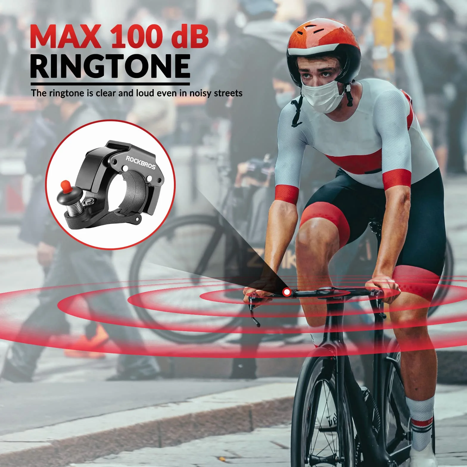 ROCKBROS Sonnette de Vélo 90-100dB Clochette Fort Guidon 22,2mm Étanche pour Vélo Électrique VTT Pliable Enfant