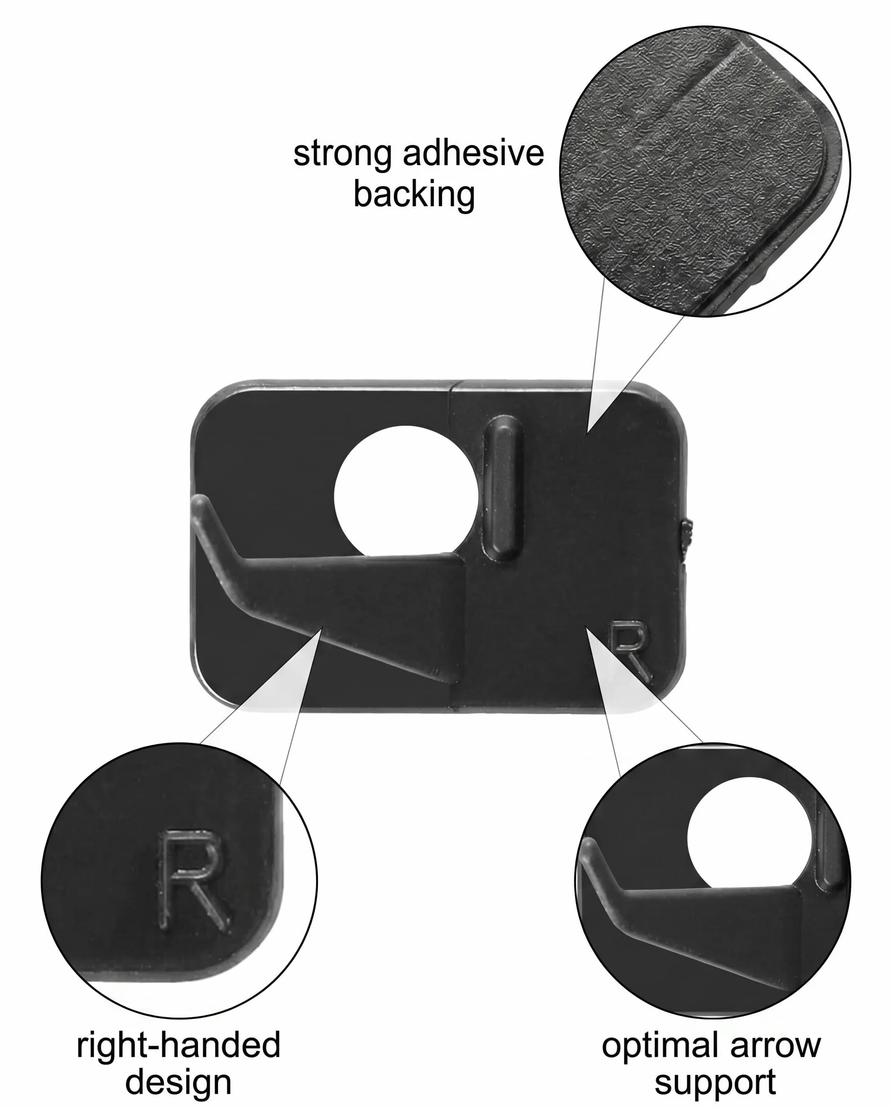 Repose-Flèche Droitier Accessoires de Tir à l'Arc – Support de Flèche Adhésif en Plastique Noir pour Arc Recurve et Compound