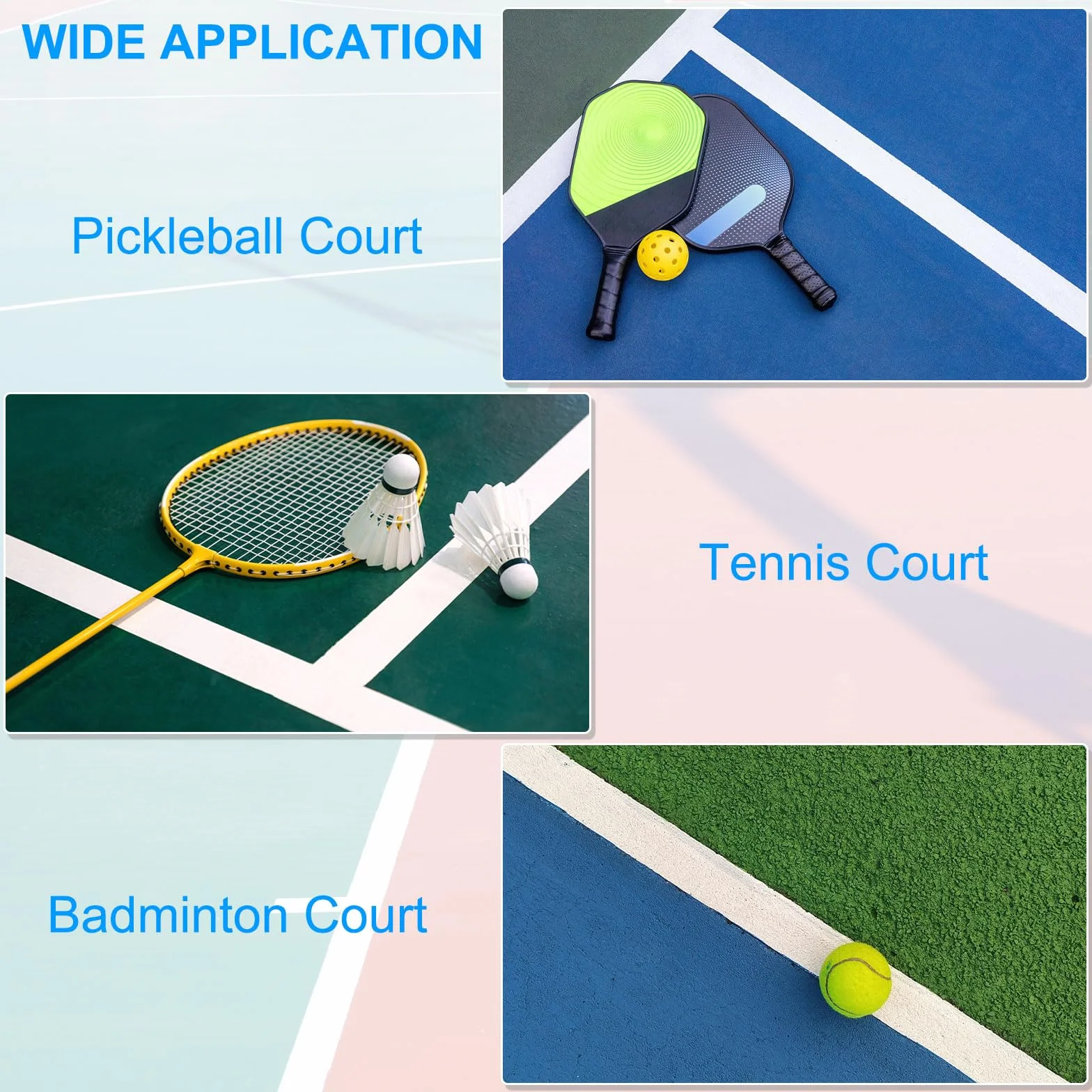 PATIKIL Ruban de Terrain de Pickleball, Kit de Marquage pour Tennis, Volley-Ball et Badminton Intérieur/Extérieur