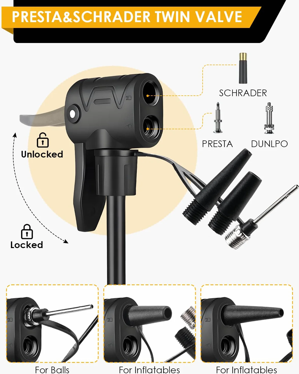 Pompe à vélo VOGORA avec Manomètre, Presta & Schrader, Gonflage Rapide Vélos Route & VTT
