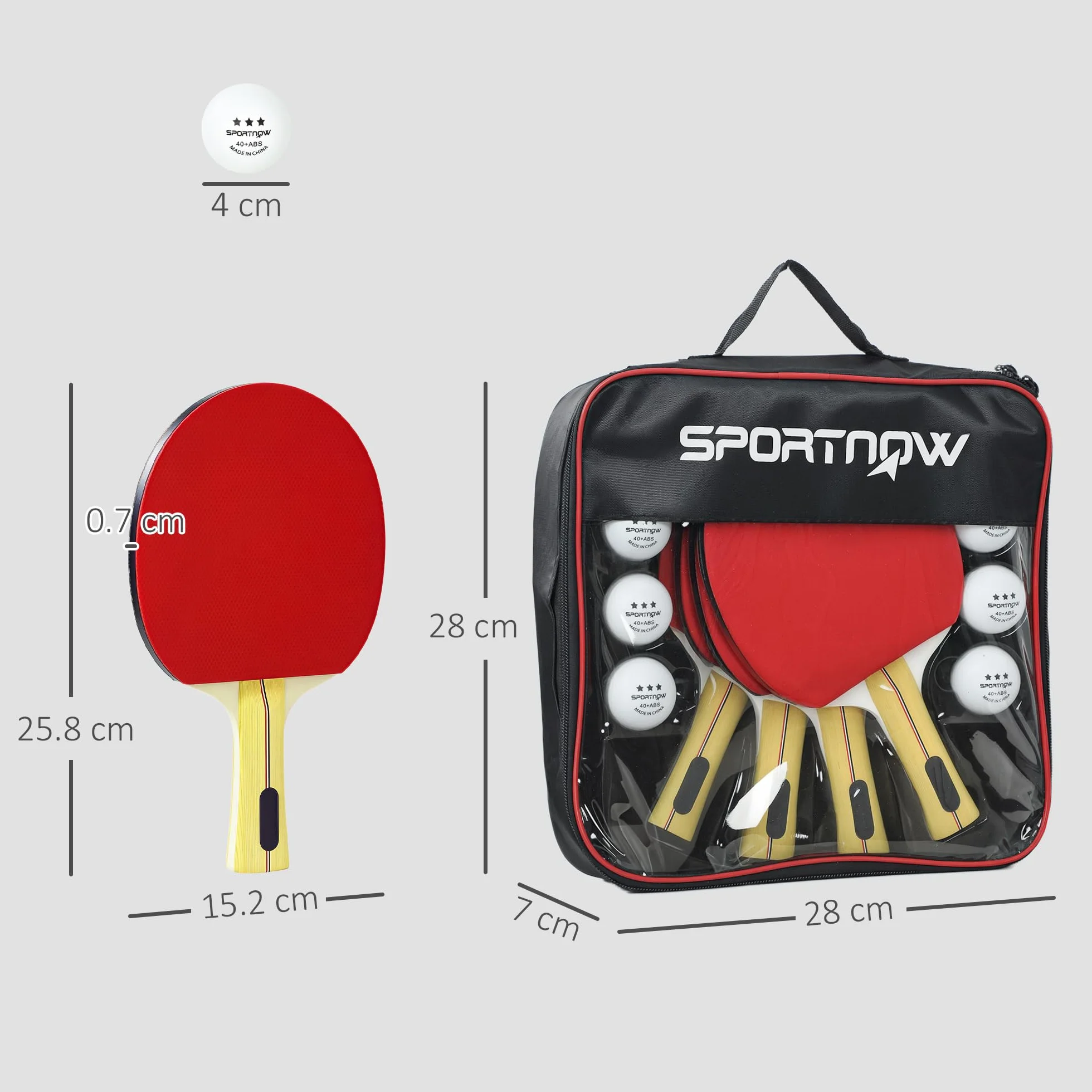 SPORTNOW Lot Raquettes Ping-Pong Tennis Table 4 Raquettes 8 Balles 1 Sac