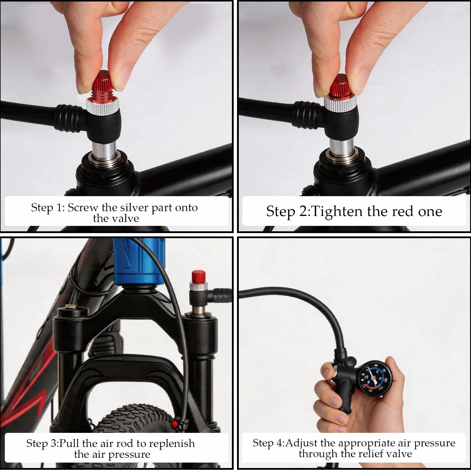 Pompe à Amortisseur Haute Pression 300 PSI 3 en 1 pour Fourche Suspension Arrière Mini Pompe Velo