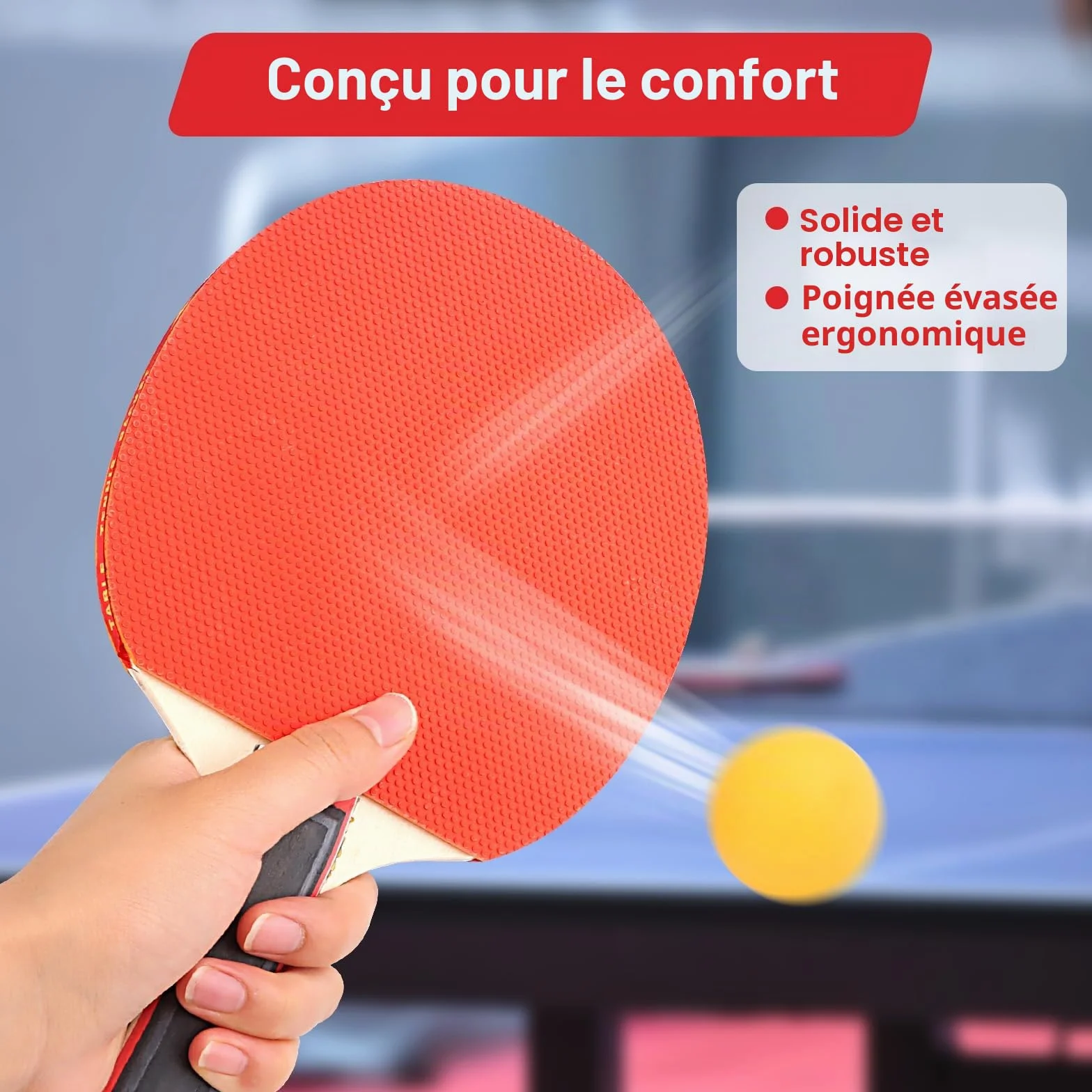 Ensemble de raquettes de tennis de table avec 2 raquettes et 3 balles - Sac