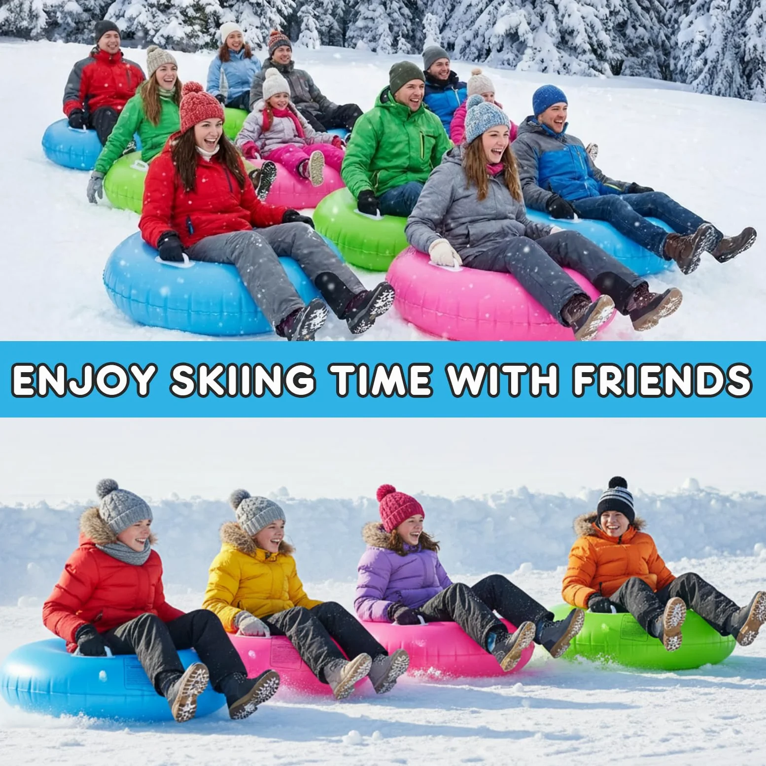 Shappy Lot de 3 luges à neige gonflables robustes pour adultes pour sports de plein air d'hiver avec poignées et fond épais