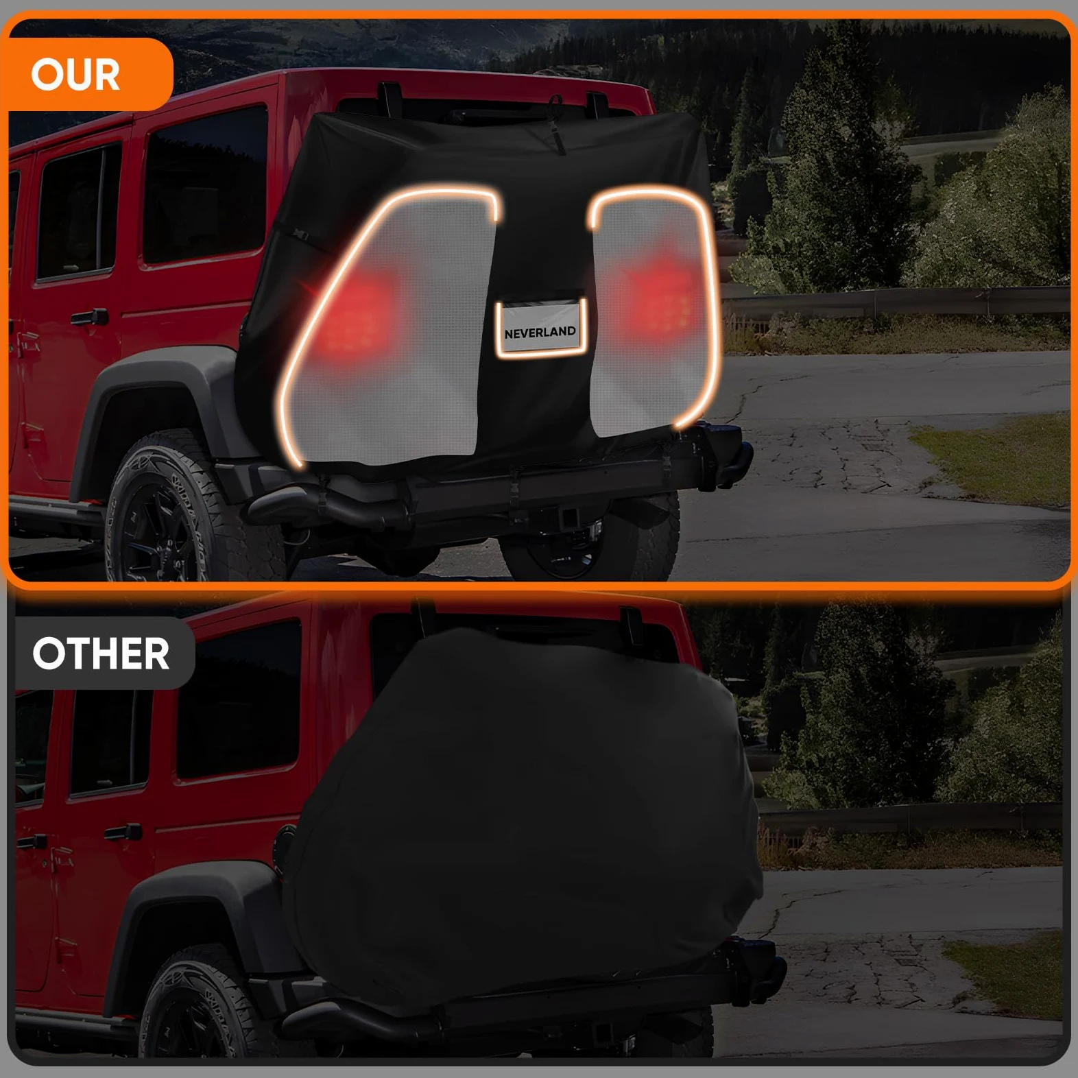 NEVERLAND Housse de protection pour vélo pour le transport sur porte-vélo – Housse de protection robuste 600D pour 1 vélo – Housse d'extérieur imperméable sur porte-vélo arrière avec panneaux en PVC