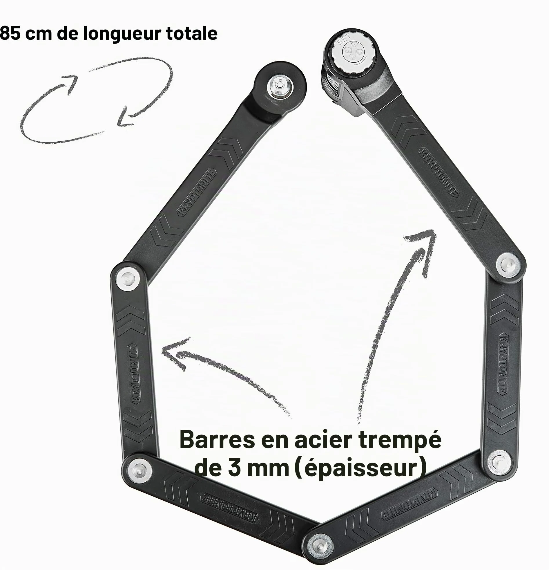 Kryptonite Keeper 585 Combo Antivol Pliable, Niveau Sécurité 5/10 | Antivol Vélo Pliable à Combinaison avec Support de Transport, Barres en Acier Trempé de 3 mm, pour Vélos, 0,99 kg, 85 cm