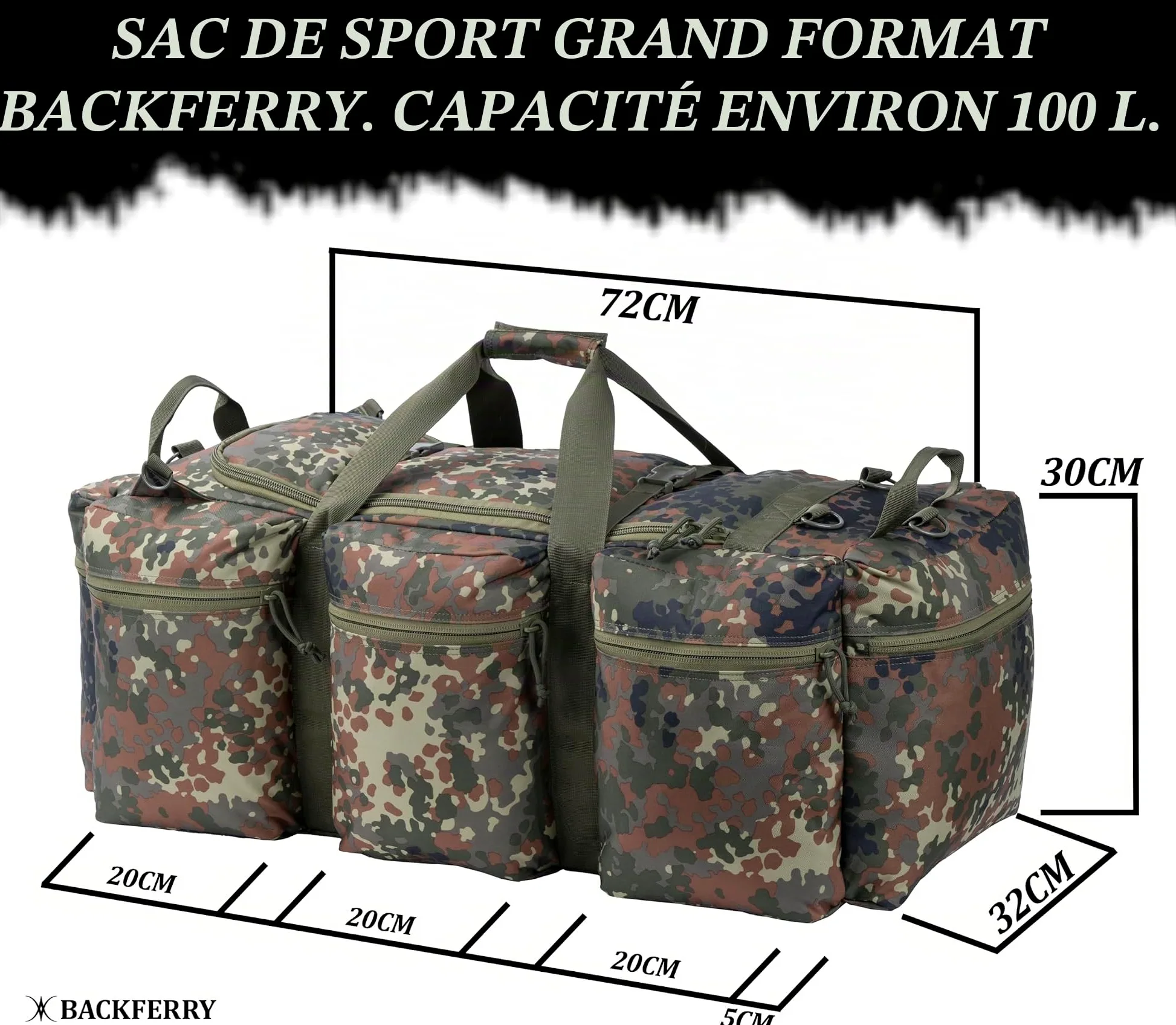 Grand Sac de Voyage Militaire Sac de Marin Style Militaire Sac d'équipement Tactique et de Sport avec, 100L