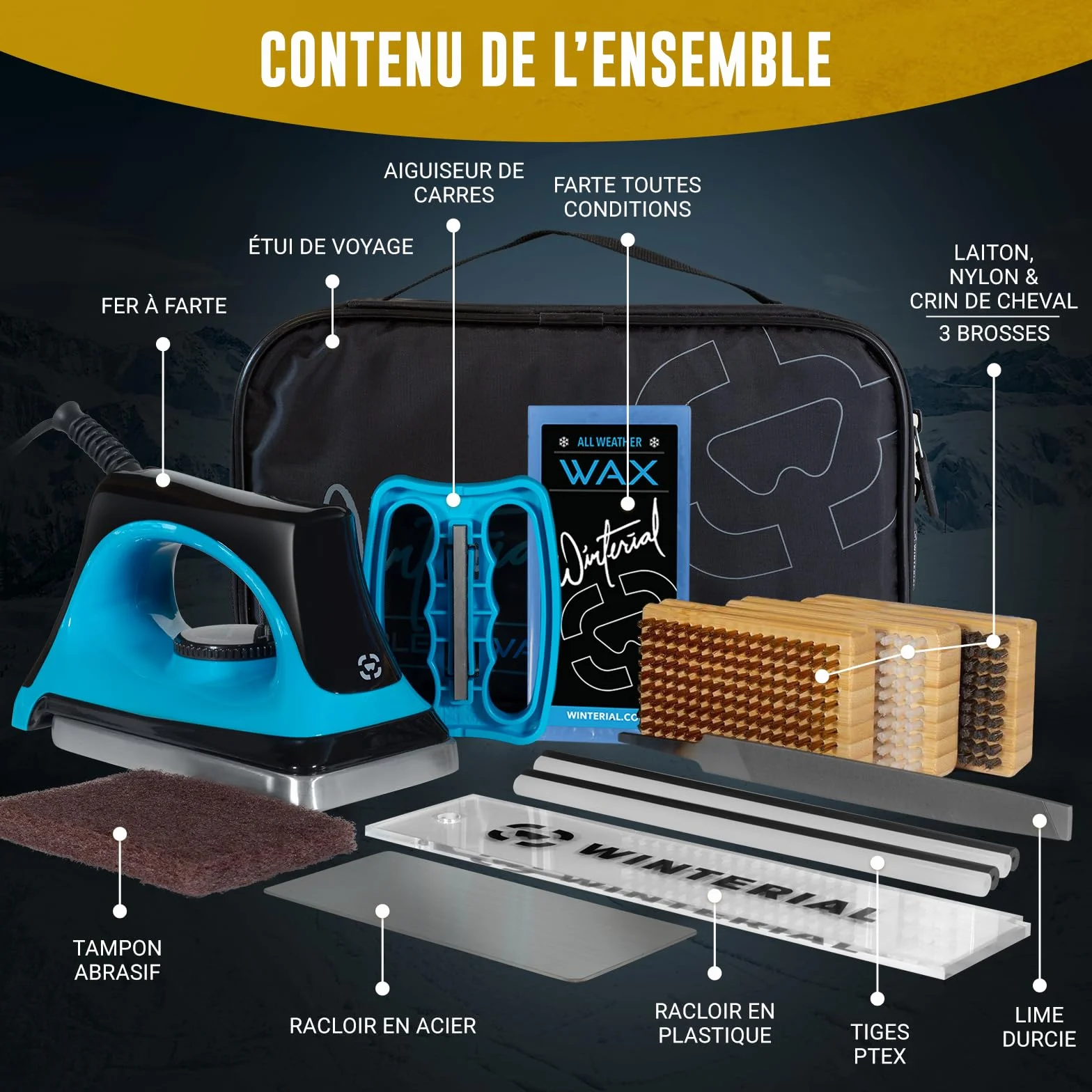 Kit de réglage Snowboard Ski Winterial avec Fer, Cire Toutes températures, Lime Bords coudés, PTEX