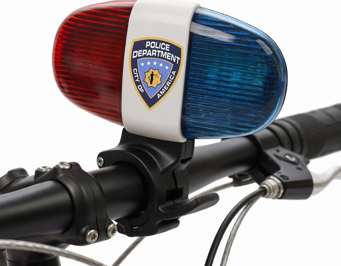 Playmags Lampe de Vélo Enfants avec Sons Sirène LED Rouge/Bleu Clignotantes Étanche 3+