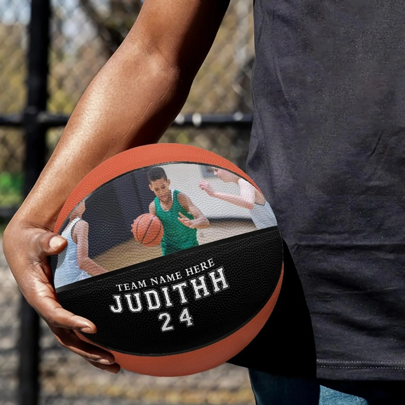 Ballon de basketball personnalisé taille 5/7 74,9 cm avec photo nom pour fête des pères Noël anniversaire