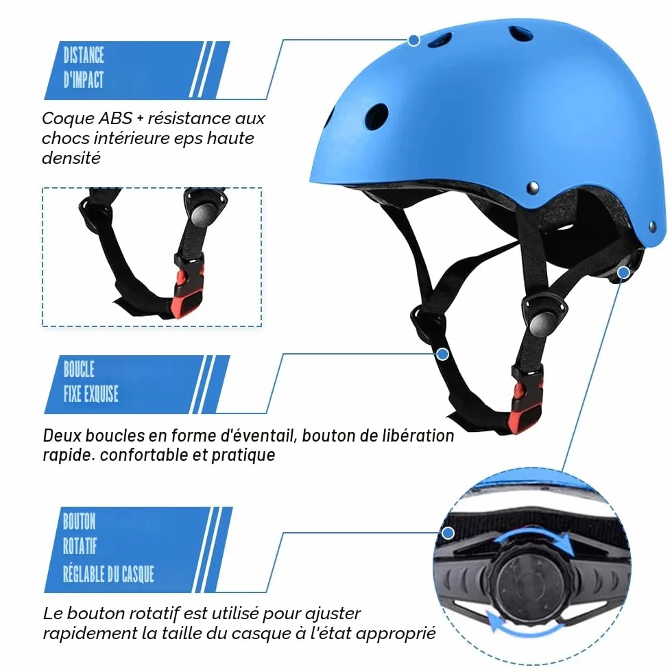 Mizikuu Protection Roller Enfant 7 en 1 Casque Vélo Enfant Kit Réglables Coudières Genouillère Protège Poignets Bleu