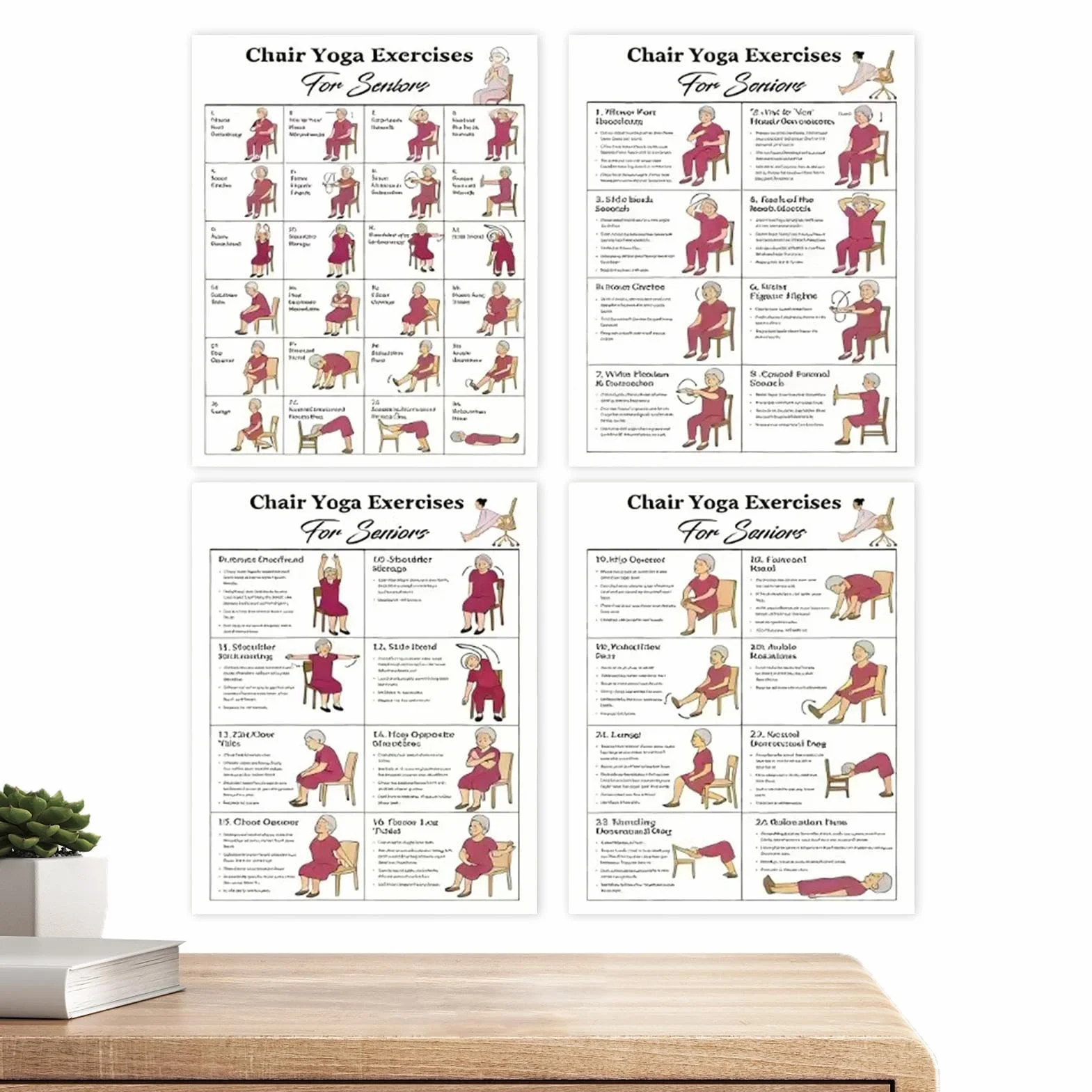 Poster de yoga sur chaise, routines organisées, 5 défis de 30 jours, tableaux d'exercices laminés, affiche d'entraînement de yoga pour personnes âgées