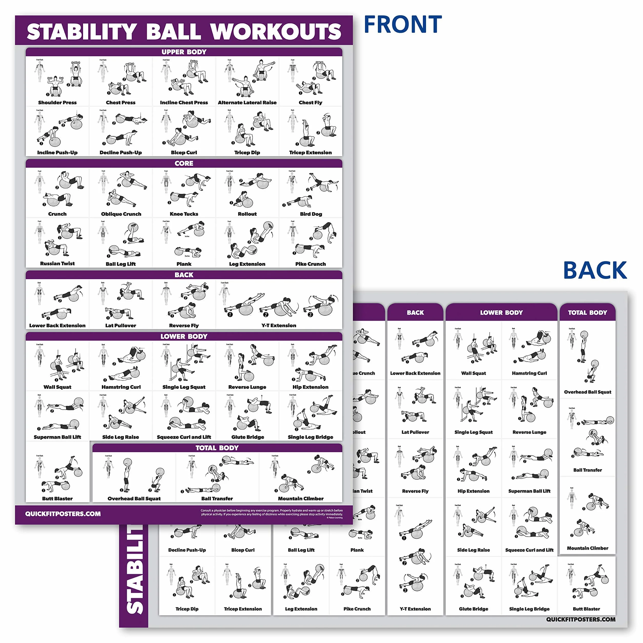 Lot de 10 affiches d'entraînement – Haltères, suspension, kettlebell, bandes de résistance, étirements, poids corporel, yoga, ballon, système musculaire