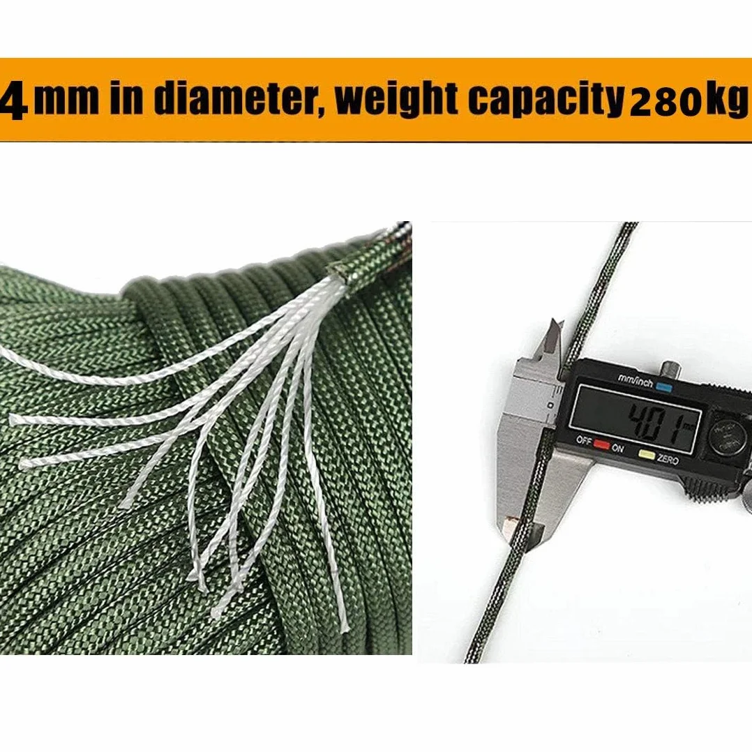 Paracorde 650 9 brins Corde de survie nylon 30,5 m Résistance rupture 281,2 kg Noir