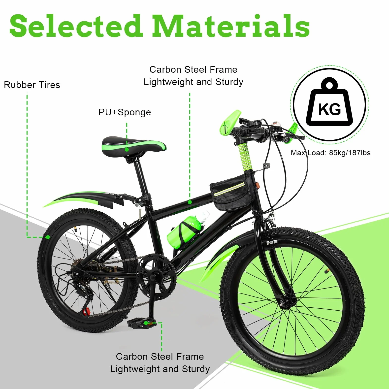 Vélo VTT 20 pouces enfant 7 vitesses acier au carbone 85 kg