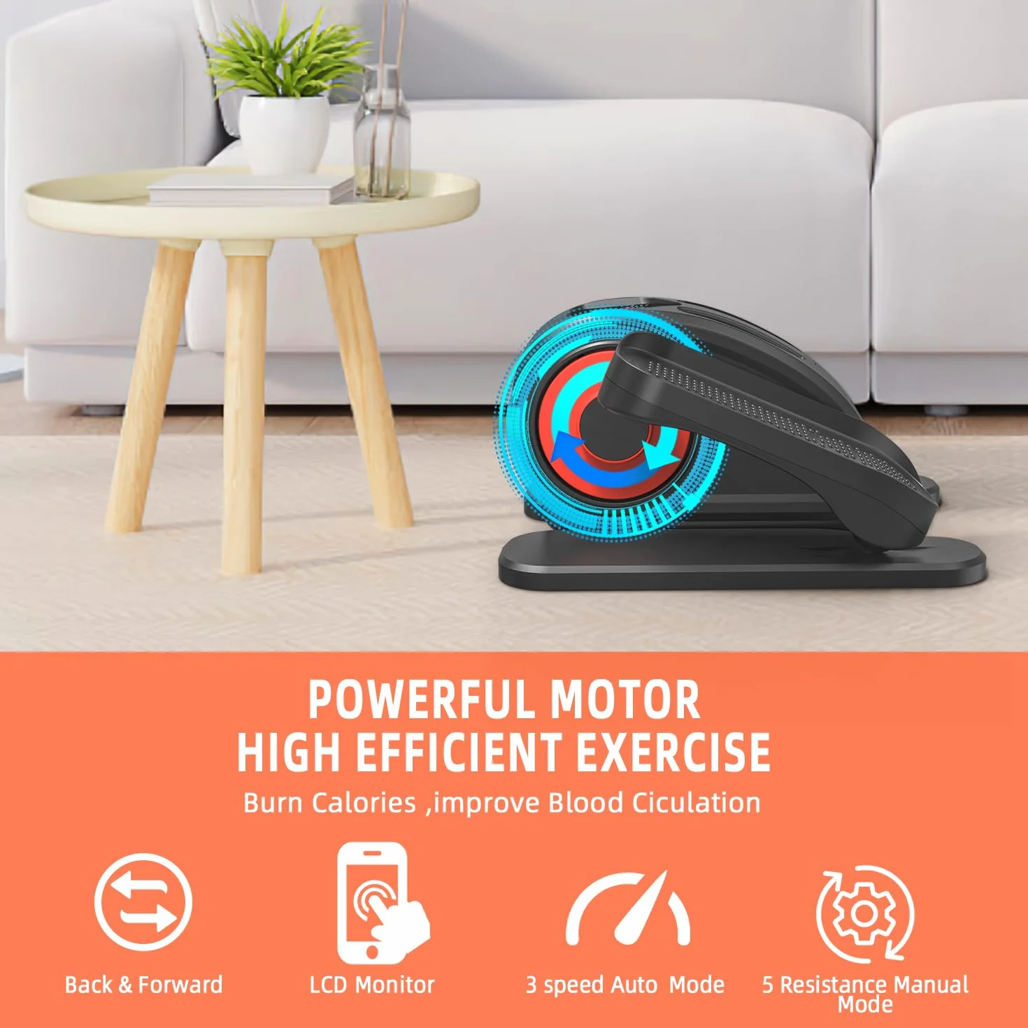 Exerciseur à Pédale Elliptique Portable Ultra Silencieuse avec Télécommande pour Personnes Âgées et Adultes
