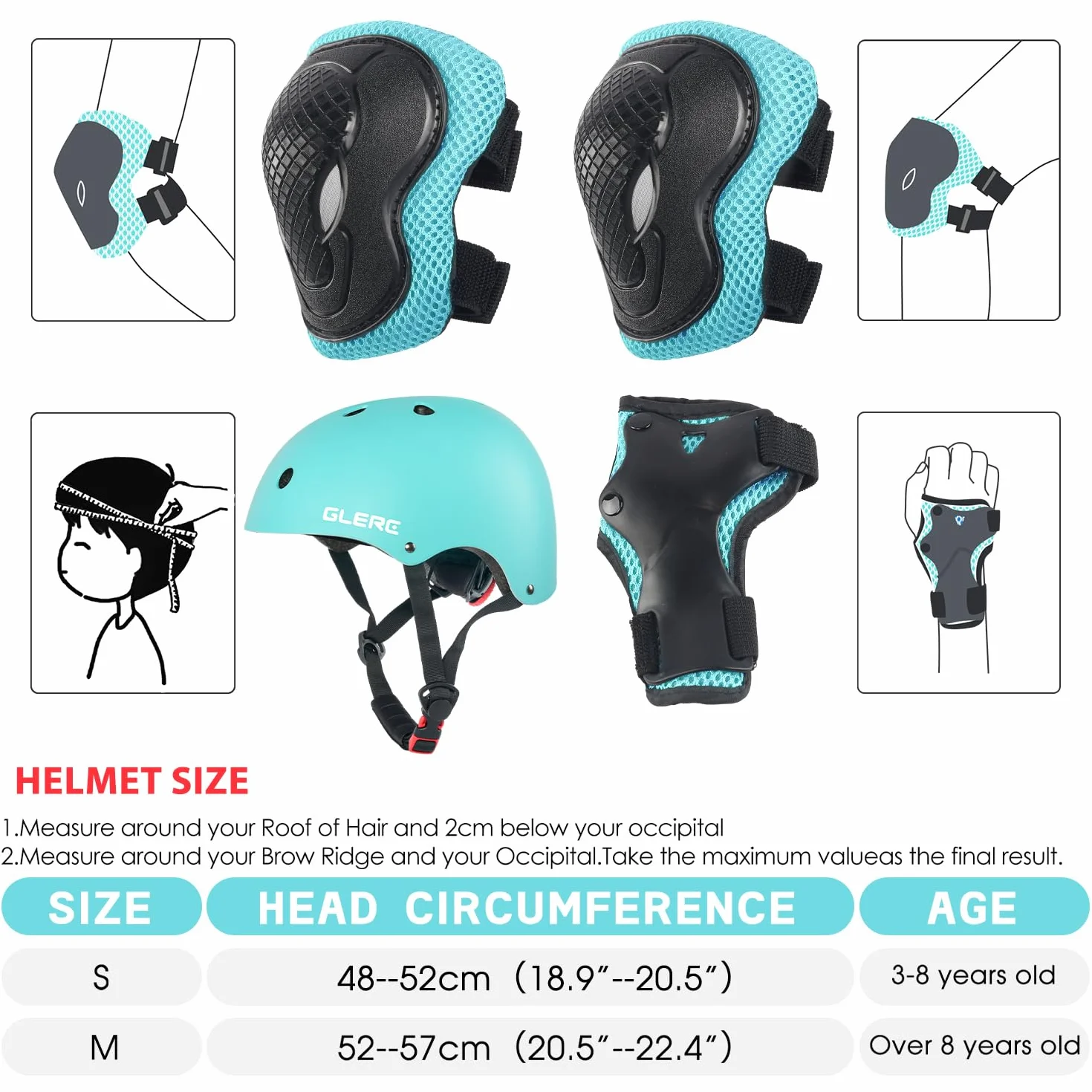 Glerc Casque de Protection pour Enfants, Genoux et Poignets pour garçons et Filles, Casque de Skateboard réglable, adapté au Skateboard et au Patinage à roulettes.