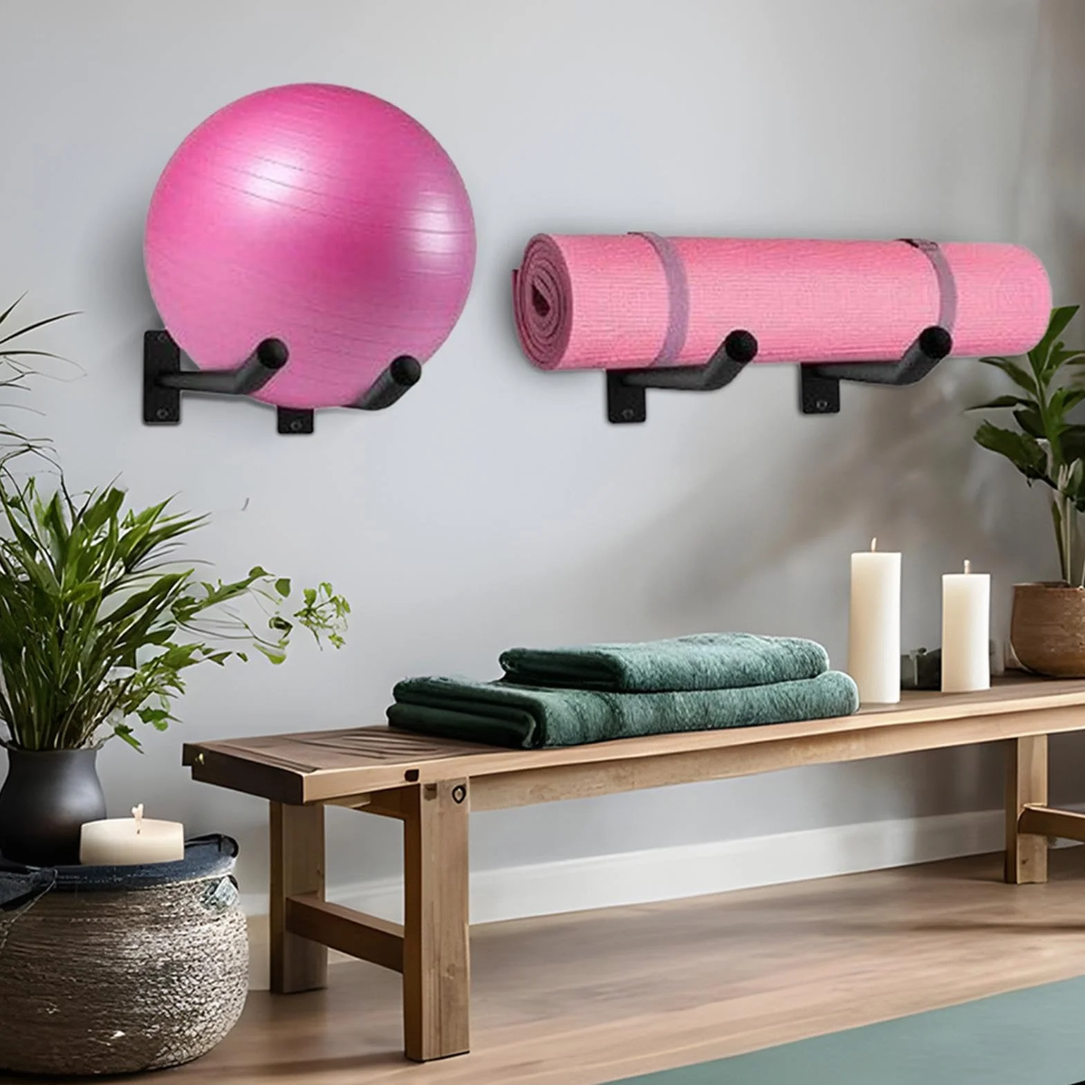 Lot de 2 supports muraux pour ballons de stabilité, accessoires de rangement pour équipement de fitness