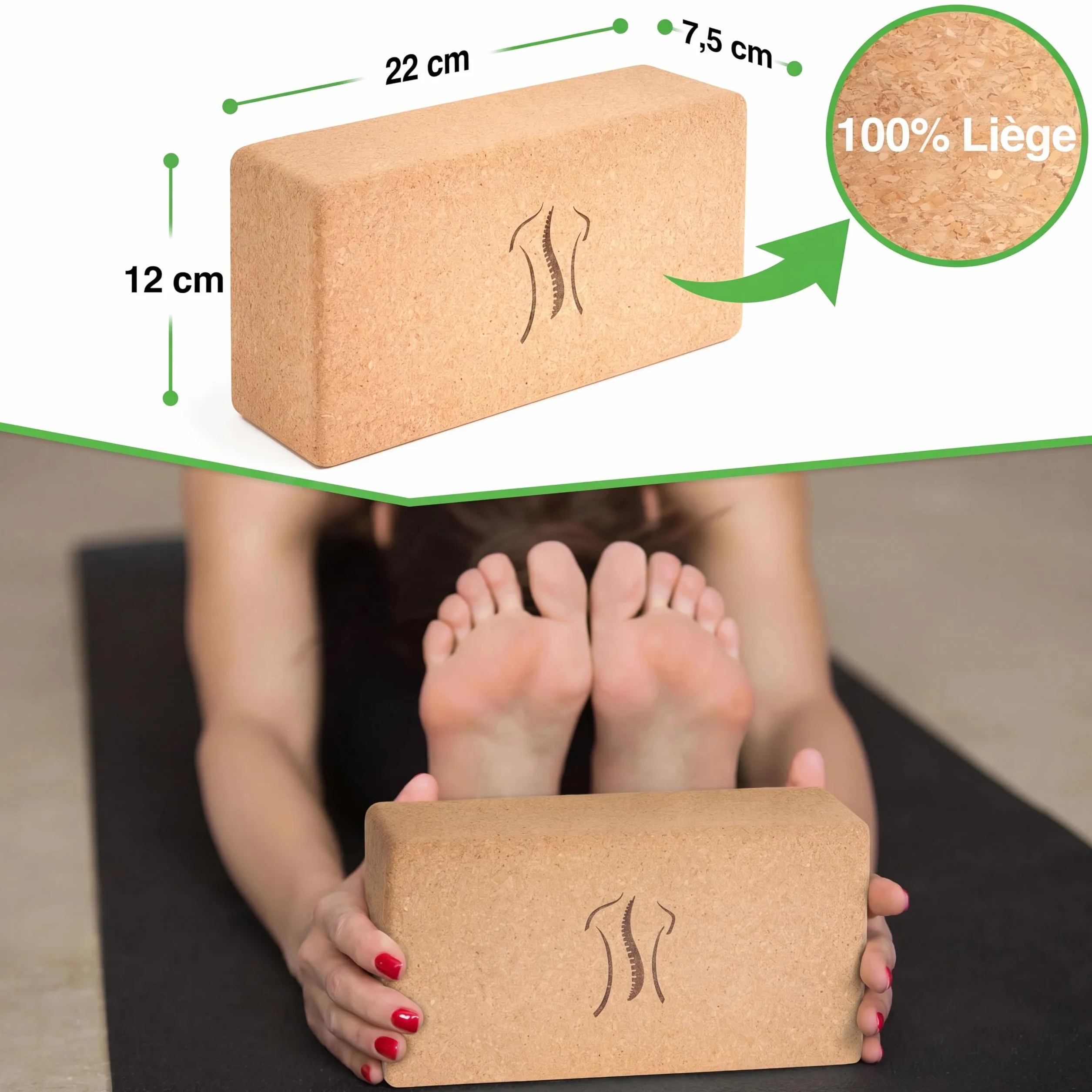 BACKLAXX® Bloc yoga en liège naturel durable