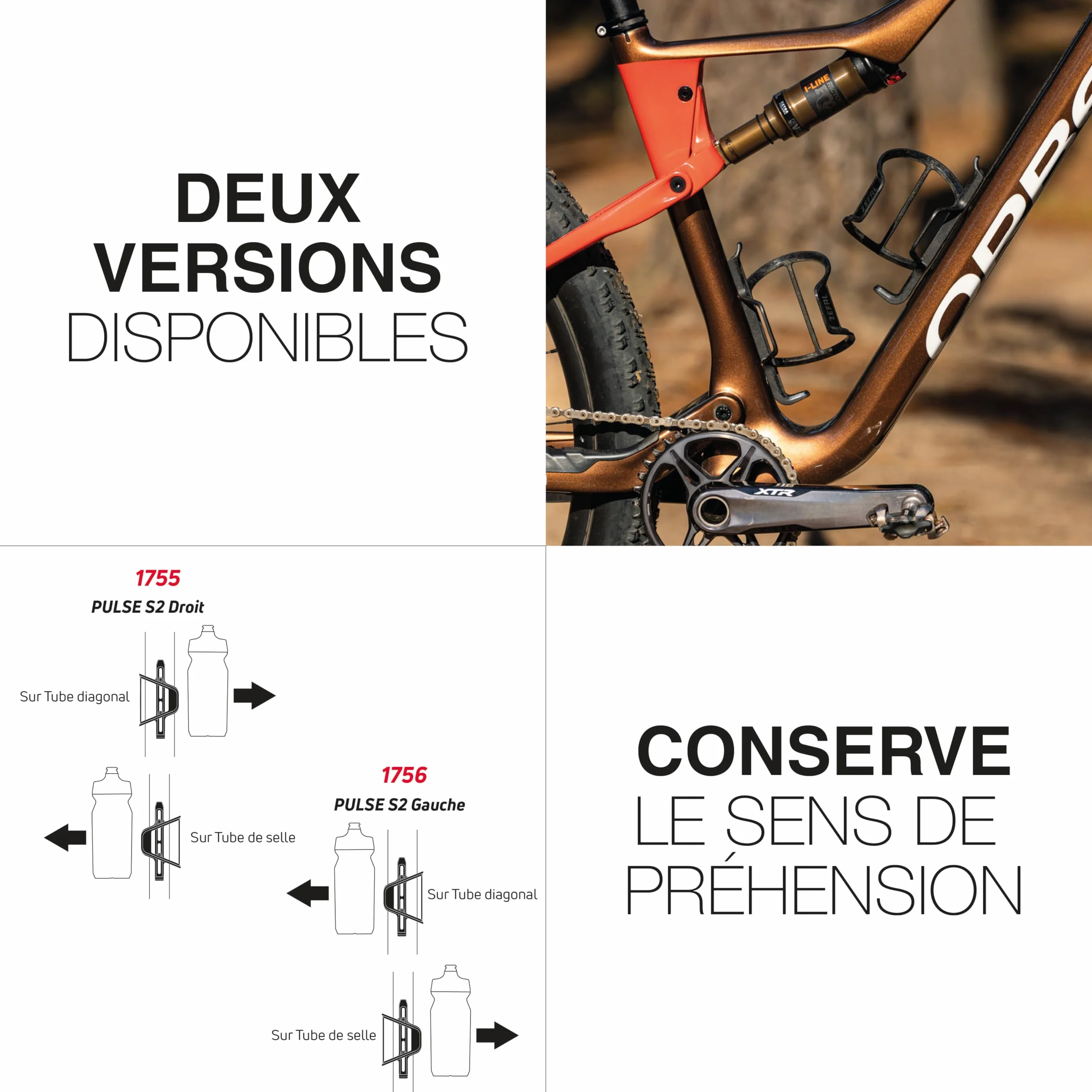 ZEFAL Pulse S2 à Droite Porte Bidon Vélo Fibre de Carbone 28 g Noir