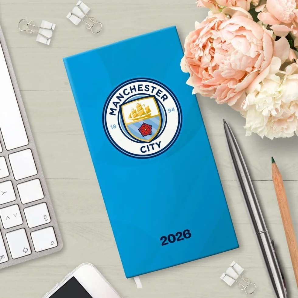 Agenda 2026 de poche fin Manchester City FC - Semainier avec autocollants d'organisation inclus