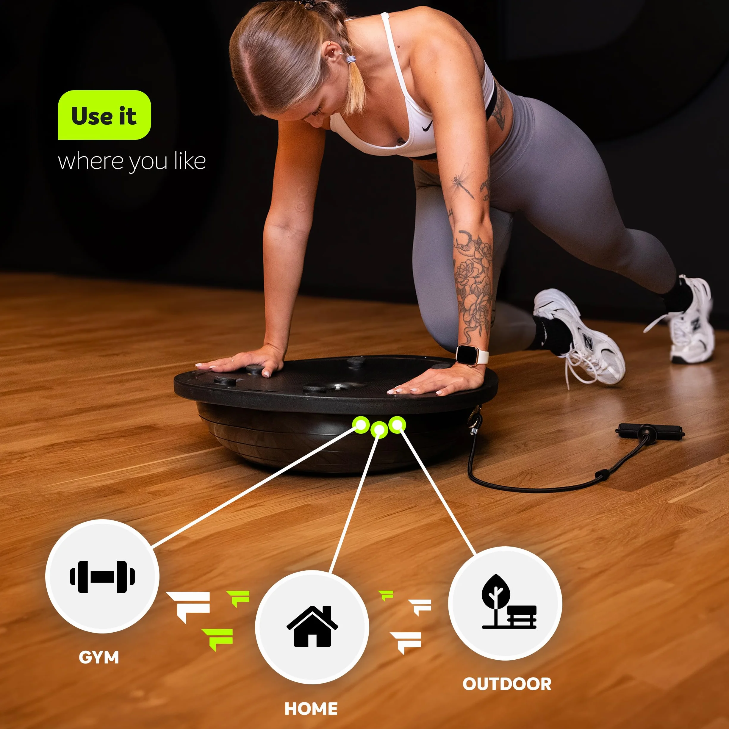 FIZYO Balance Trainer Demi-Boule Ø 58 cm, Ballon d'Équilibre Antidérapant avec Pompe, Noir