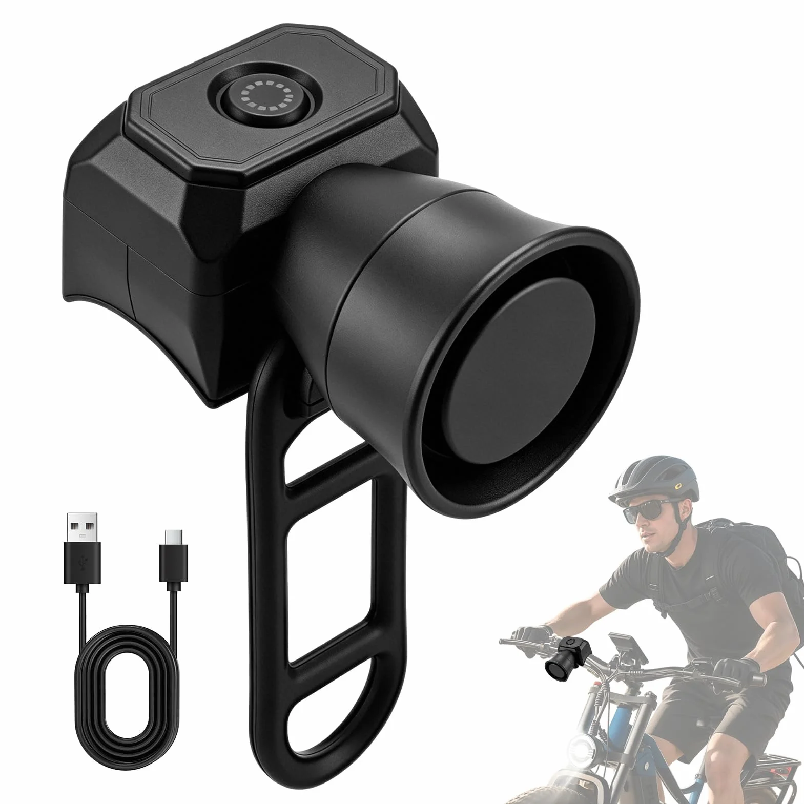 Sonnette Velo Electronique 120dB IPX4 Rechargeable USB 5 Modes Alarme Velo Noir