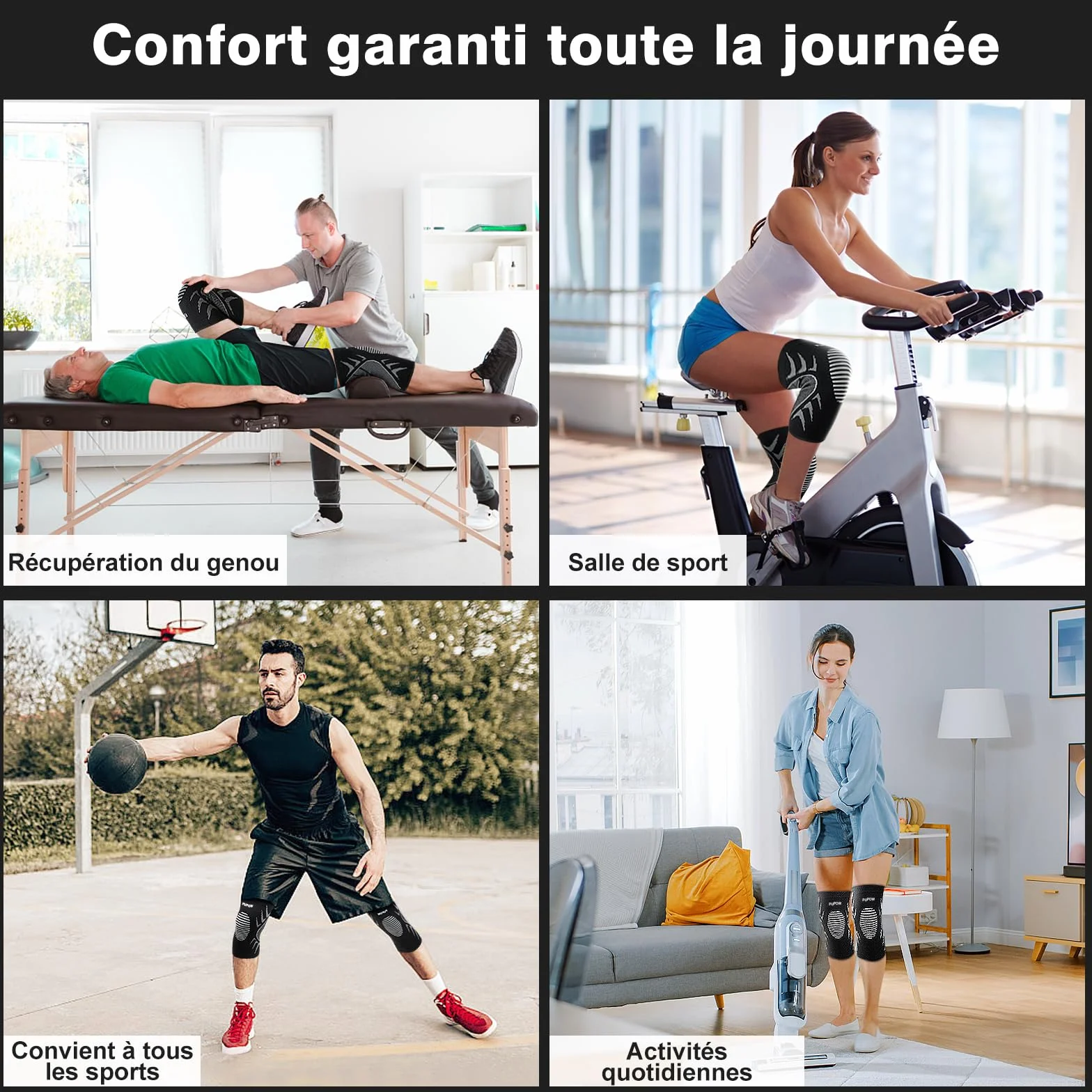 Genouillère Élastique Respirant Compression Sports Rotulienne Ligamentaire Arthrose Genou Volley-Ball Course L 42-47CM