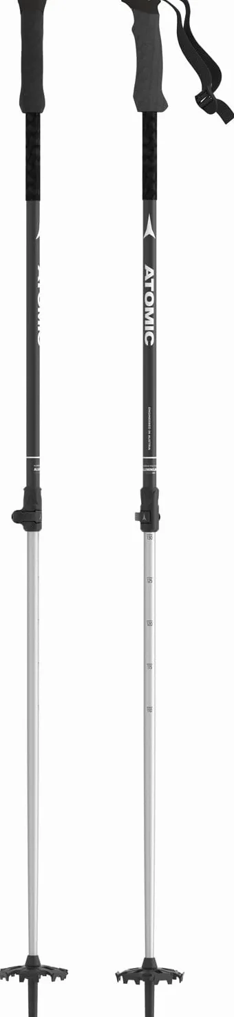 Atomic BCT Touring Bâtons de ski réglables de 110 à 135 cm, en aluminium, avec poignée ergonomique, équipement de ski de randonnée, noirs/argentés