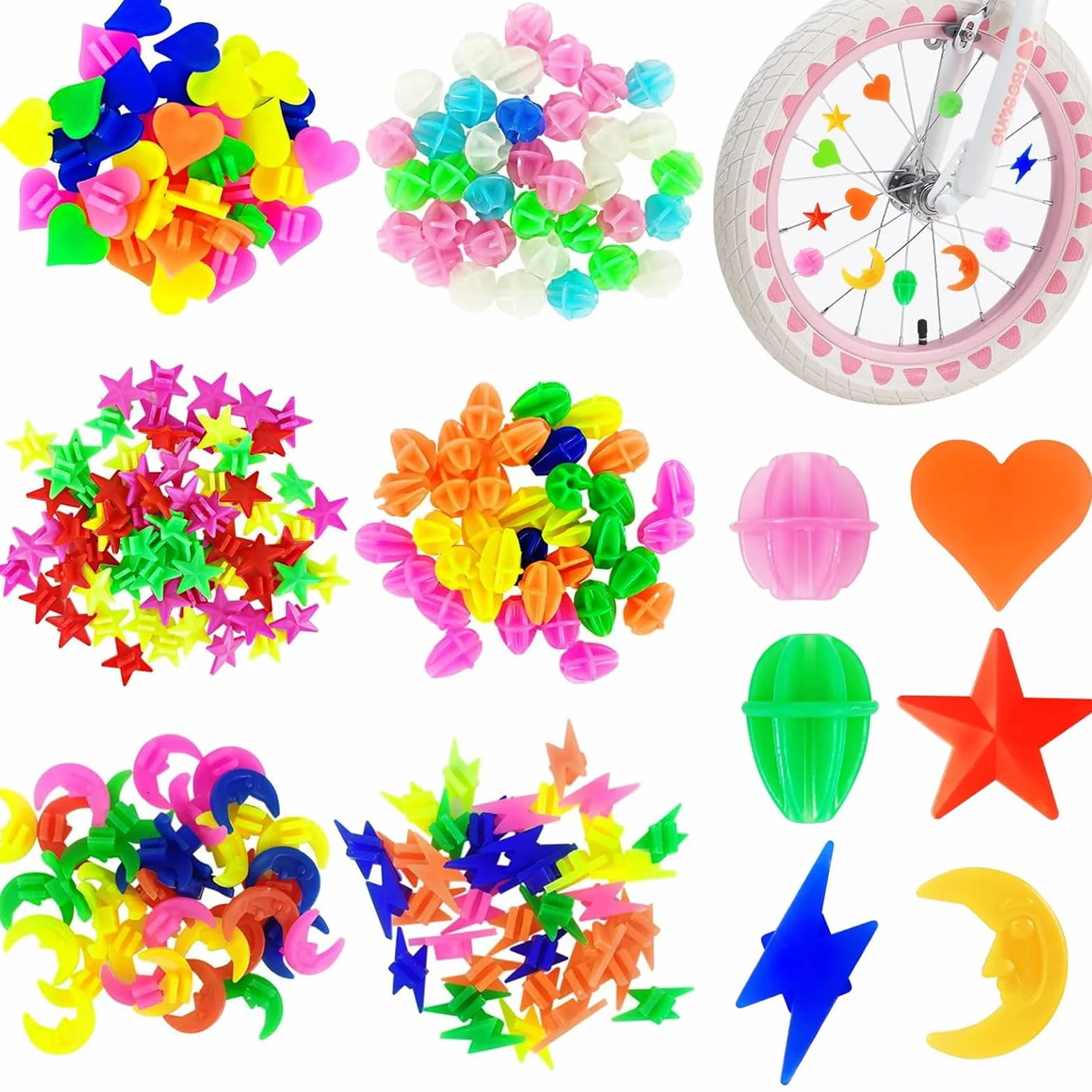 Perles Rayons Velo, Accessoire Velo Fille, Décorations de Perles à Rayons de Vélo Colorés, Reflecteur Rayon Velo, Clip Rayon Vélo Coloré
