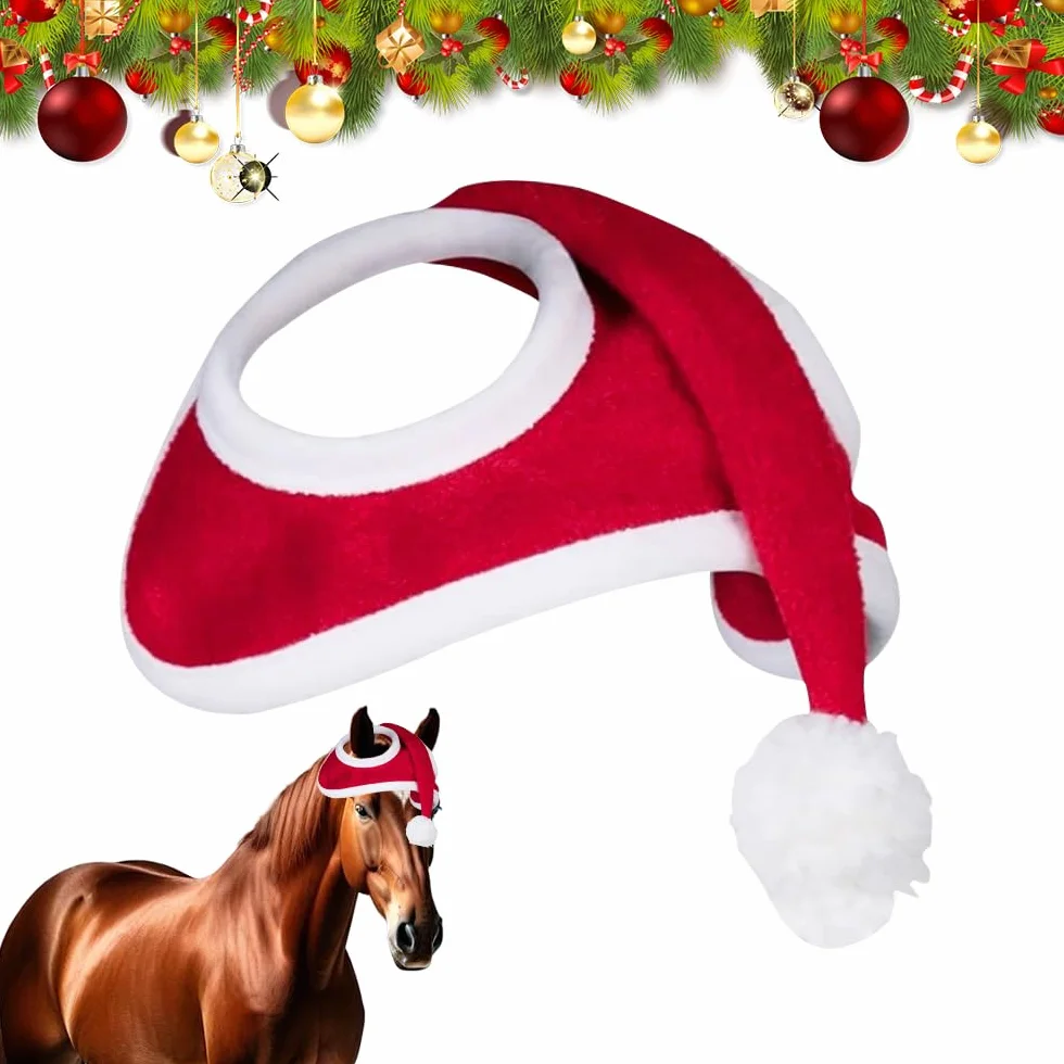 Bonnet de Noël pour Cheval, Bonnet de Noël avec Cheval, Bonnet de Noël pour Casque D'équitation, Accessoires de Noël pour Chevaux, Tenue pour Noël, 35 cm x 43 cm
