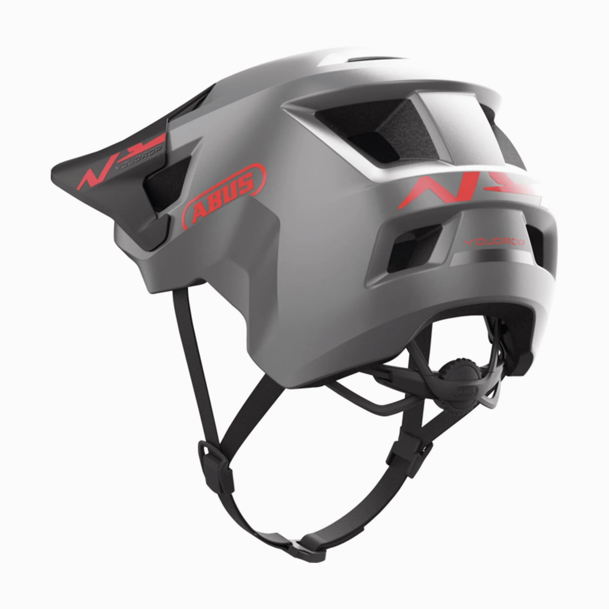ABUS MTB-Helm YouDrop - Casque de vélo pour enfants et adolescents - pour le quotidien ou les tours sur le terrain - avec place pour une tresse - Argent, taille S
