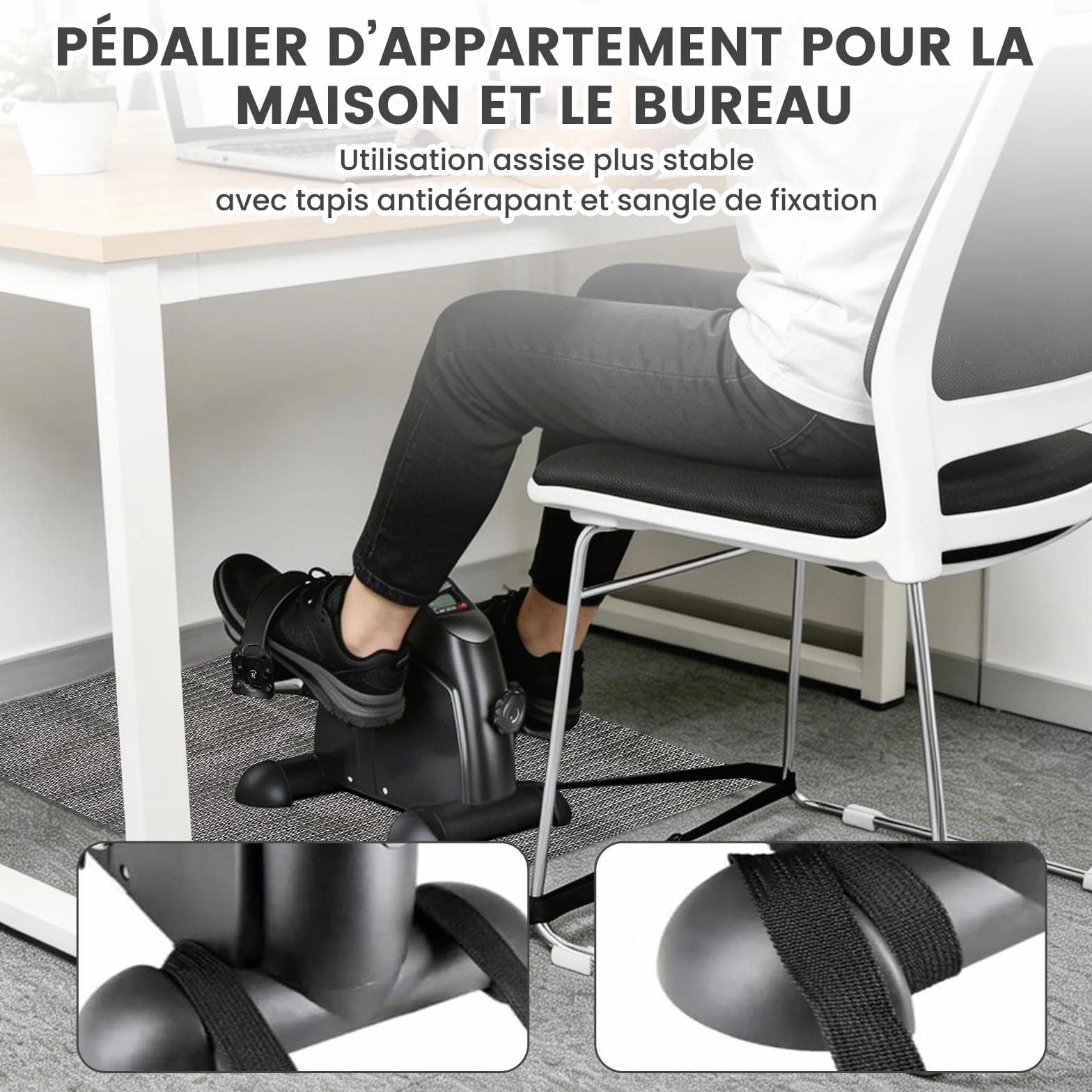Mini vélo d'exercice pour personnes âgées, pédalier compact portable, rééducation jambes et bras (noir)