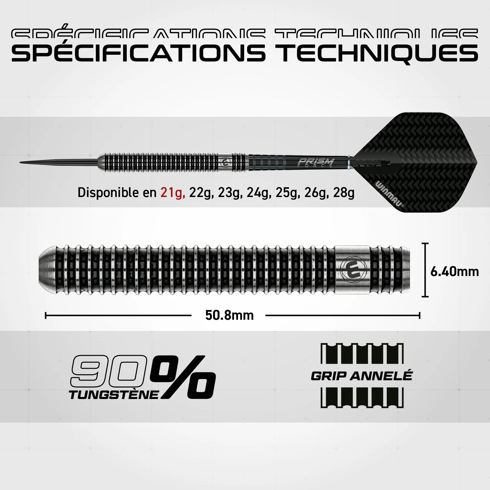 Winmau Jeu de fléchettes en tungstène avec ailettes et tiges