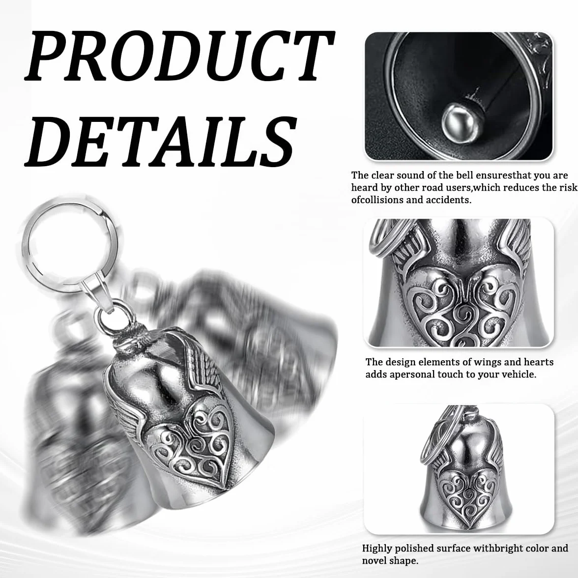 Ruvan Guardian Bell, Clochette Moto Porte Bonheur, Guardian Ride Bell, Guardian Bell Moto Vélo, Acier Inoxydable Moto En Forme D'ange Gardien À Suspendre