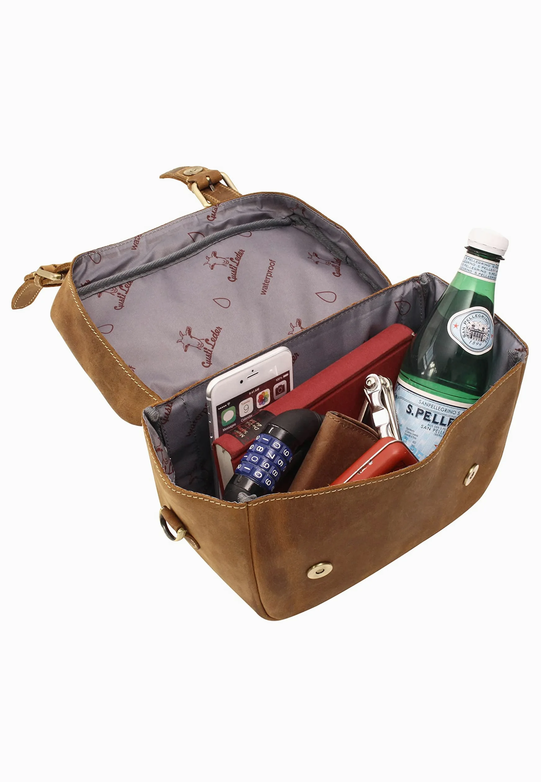 Gusti Sac de Guidon Cuir de vélo - Rene P. Sac à bandoulière Sac de vélo avec Porte Sac en Cuir Brun