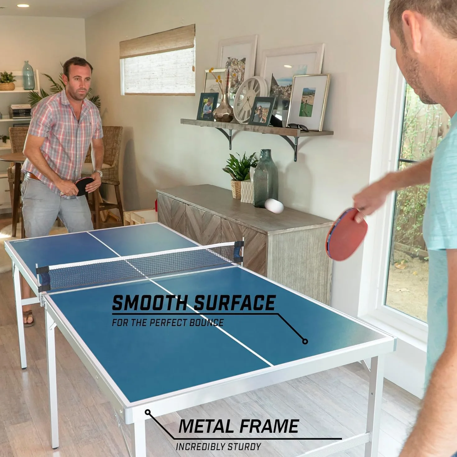 Table de Ping-Pong Pliable Table de ping-Pong d'intérieur Portable avec Filet, Balles, Raquettes, Bleu 180 x90 x76 cm