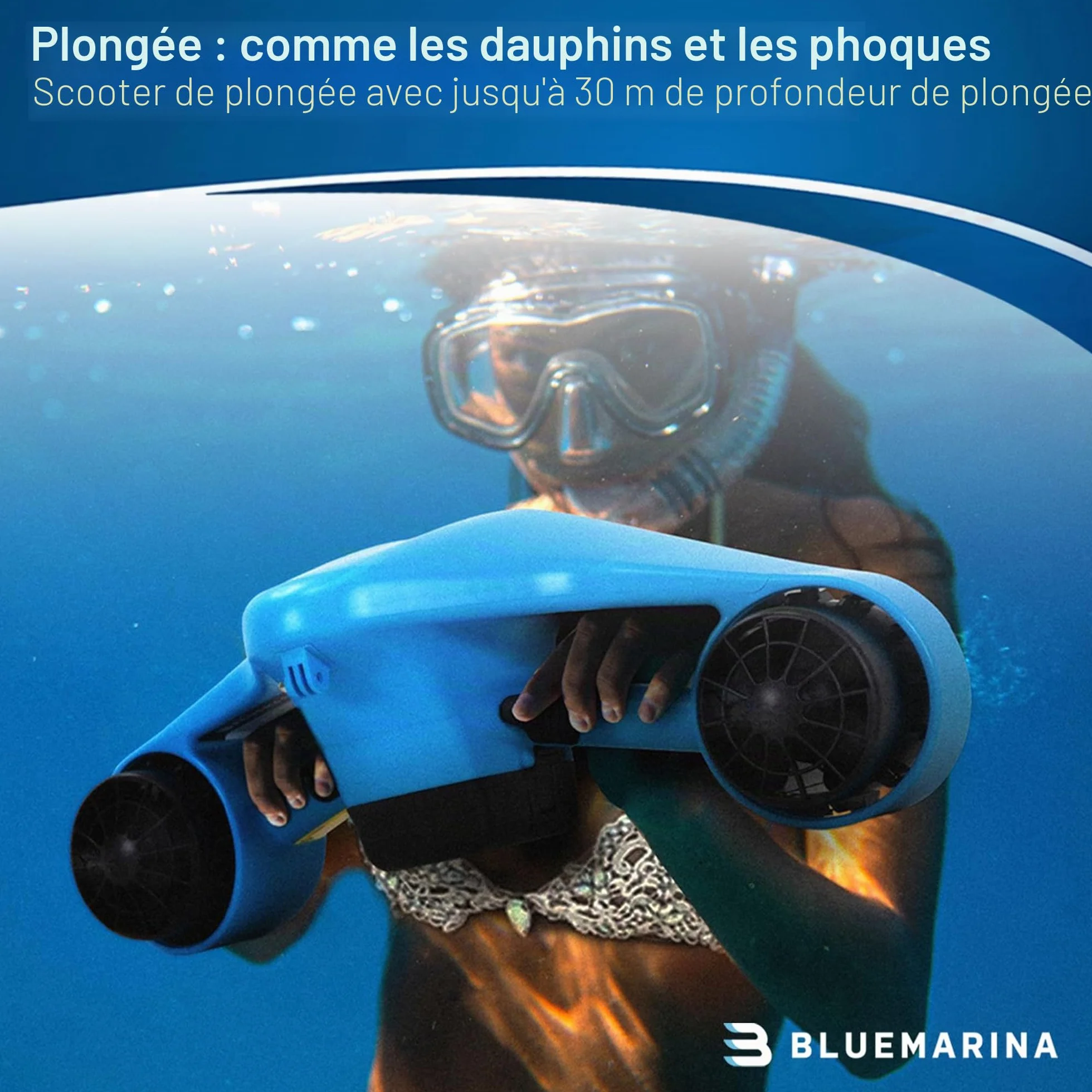 Bluemarina Orca scooter de plongée sous-marin 2 moteurs 500W 3 vitesses 30 mètres