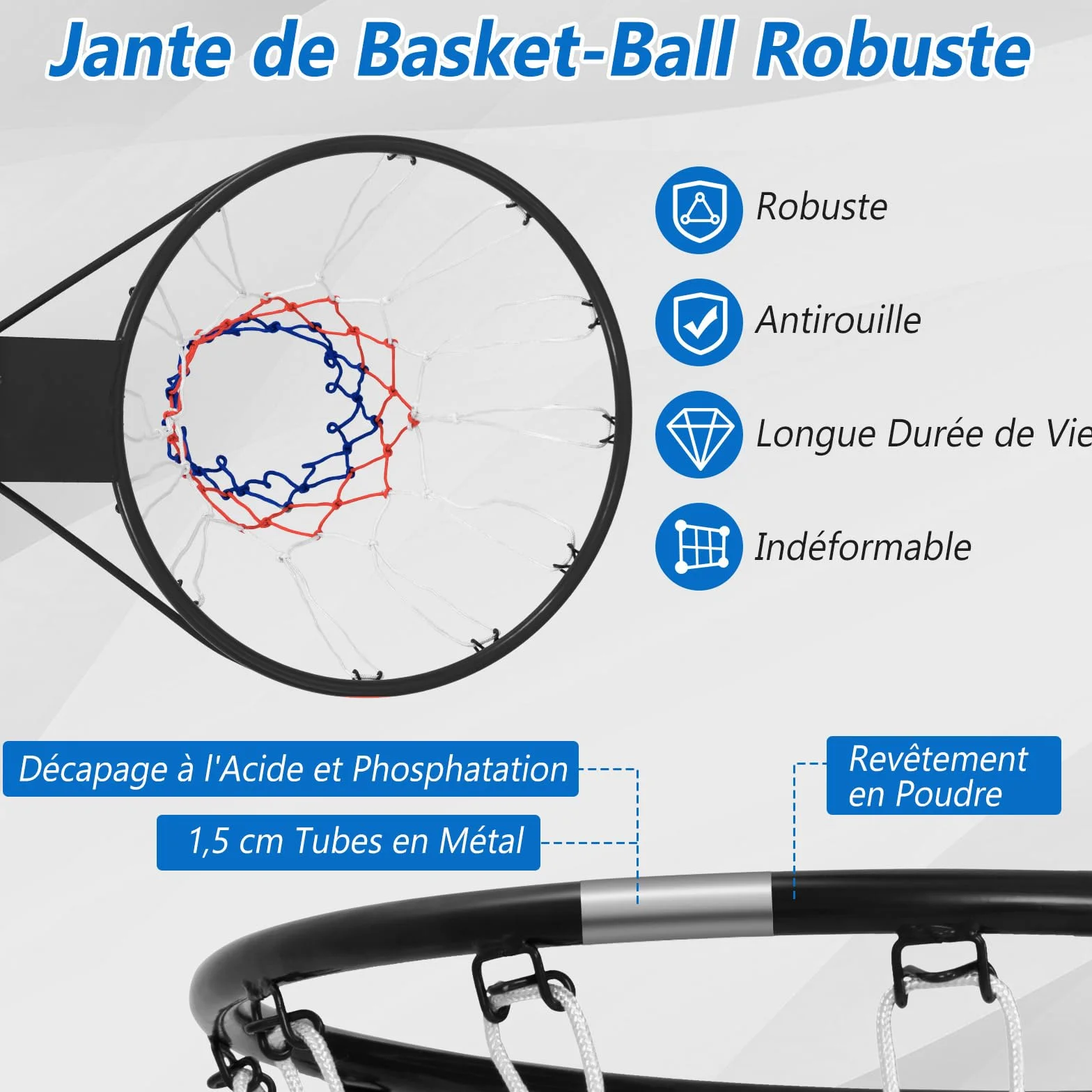 COSTWAY Panier de Basket Anneau Suspendu avec Filet, Jante Murale Universelle Intérieur Extérieur