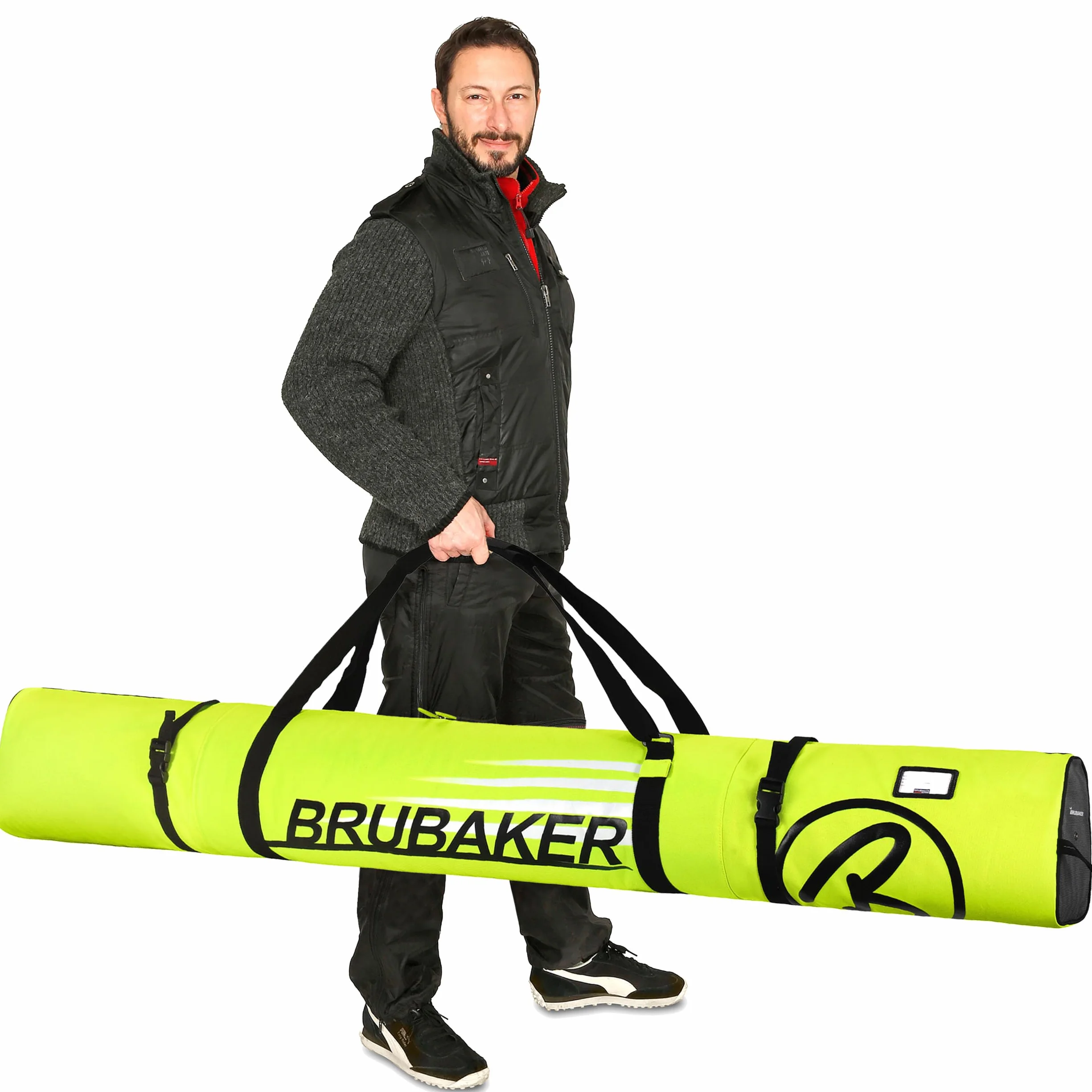 BRUBAKER Set de Ski Carver Champion Housse à Skis Sac à Chaussures de Ski Jaune Fluo Noir