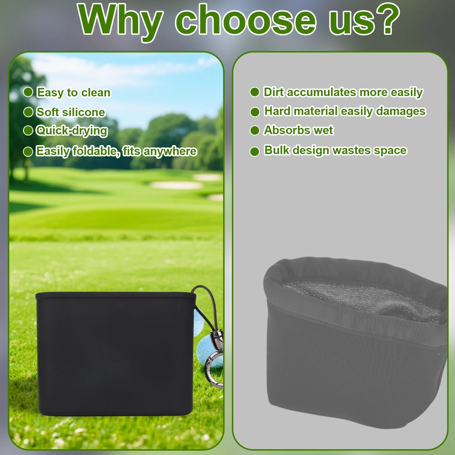 Penitue Sac de Nettoyage pour Clubs et Balles Golf, Silicone Pochette de Nettoyage Balles Golf Nettoie Les Rainures Étanche Lave-Balles Golfs & Clip Détachable Accessoires Sac Cadeaux pour Golfeurs