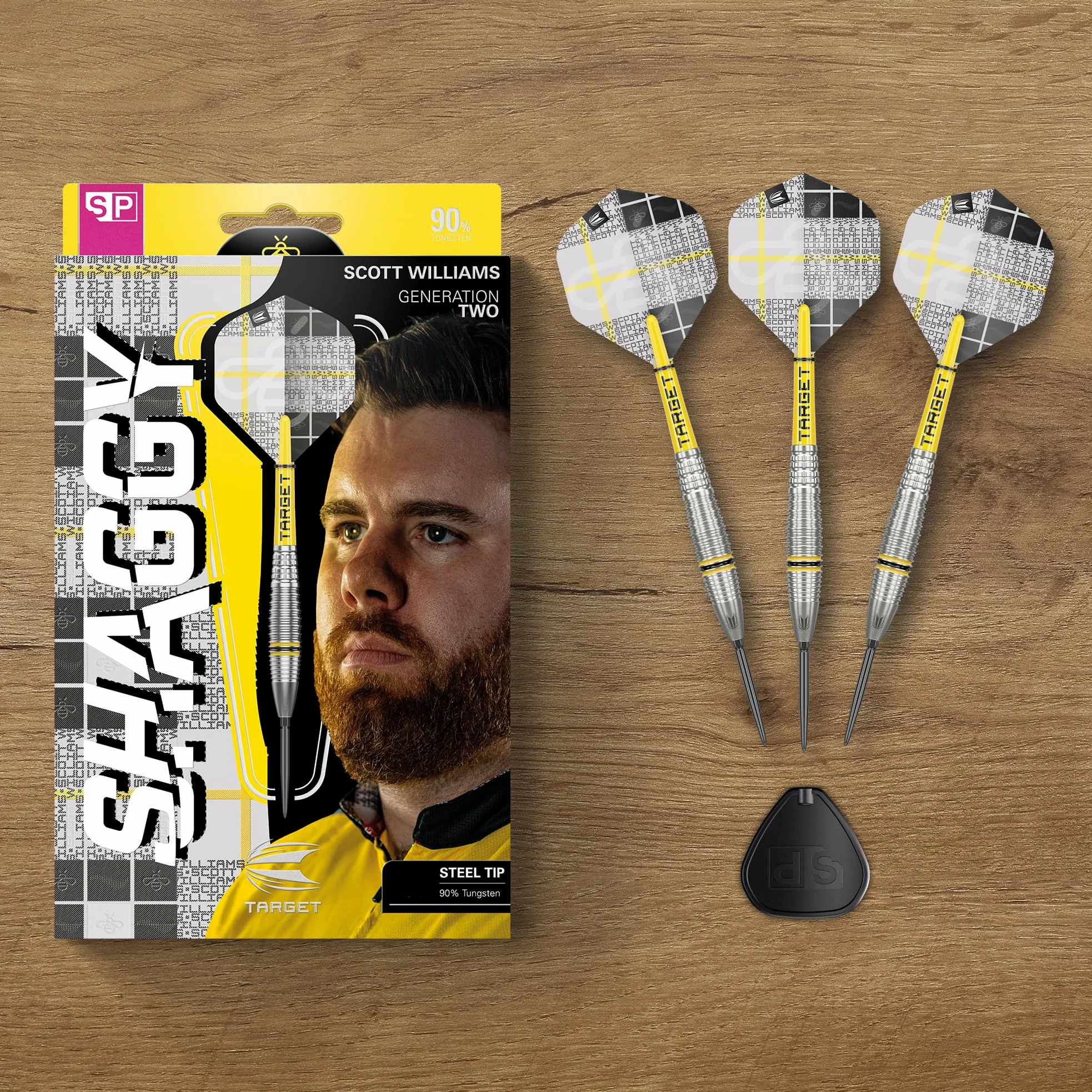 Target Darts Scott Williams Generation 2 Swiss Point Jeu de Fléchettes à Pointe en Acier, 23G/25G | Fléchettes Player Edition G2 90% Tungstène, Ailettes Pro Ultra No.2, Manches Pro Grip Tag et Outil