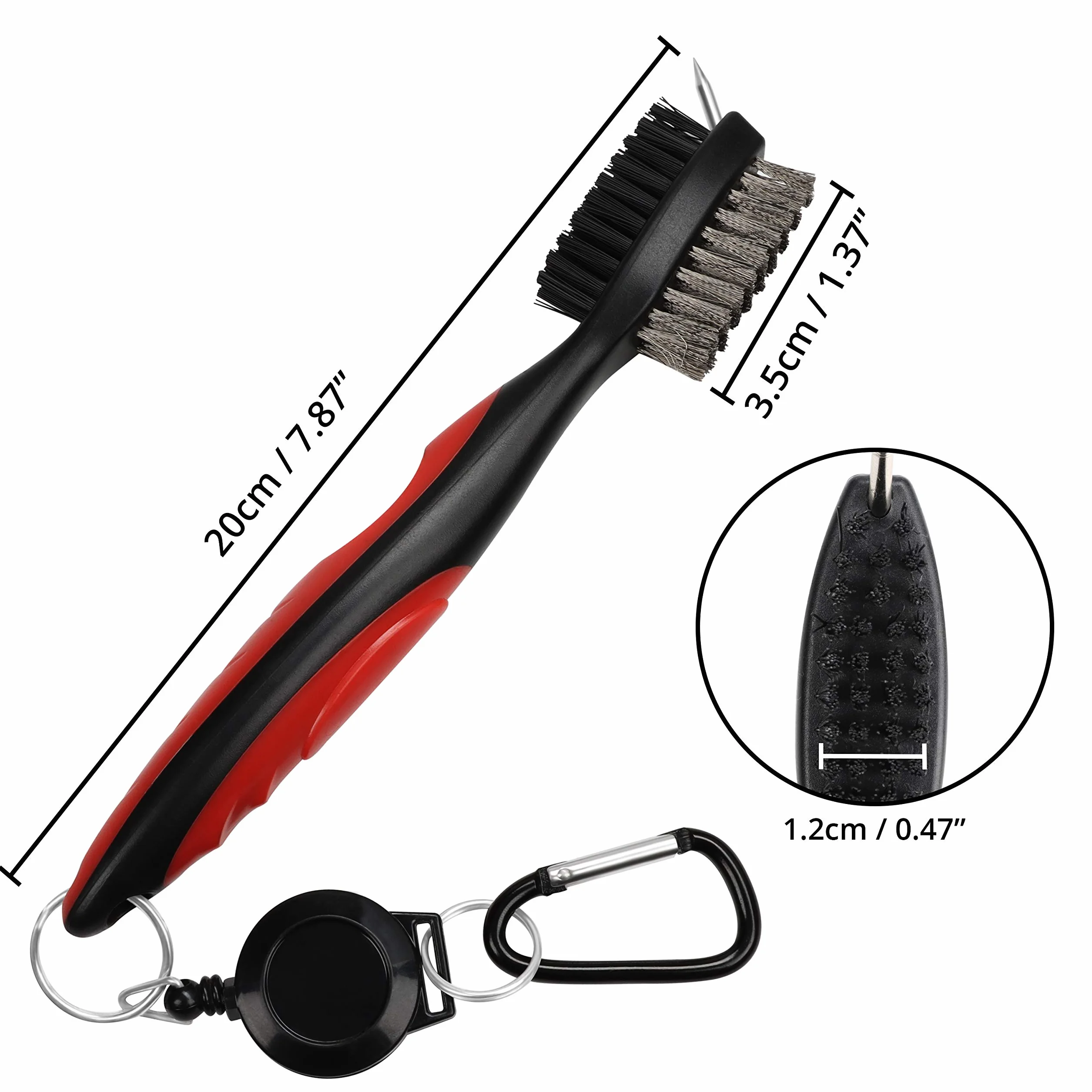 K&V GOLF Brosse pour Club de Golf et Rainures Brosse à Double Coté Nylon & Acier avec Pics pour Nettoyer Surface & Rainures de Club - Fournie avec Fermoir (Mousqueton) pour l'Accrocher Facilemen