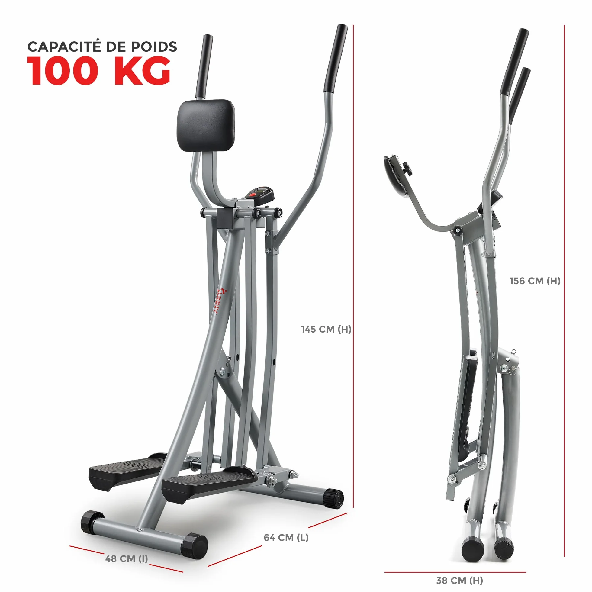 Sunny Health & Fitness Vélo Elliptique Vertical 2-en-1, Machine de Cardio à Faible Impact