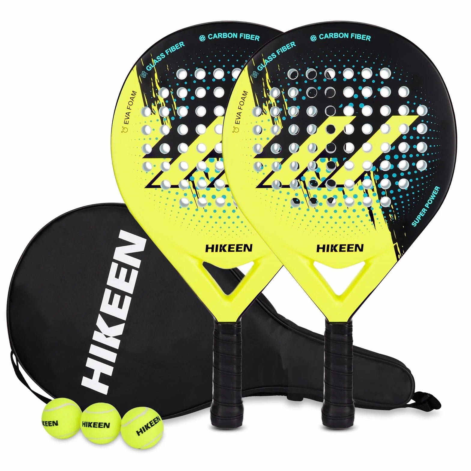 BOOSTEADY Raquette de Padel Fibre de Verre Carbone avec Balles de Tennis pour Adultes Débutants
